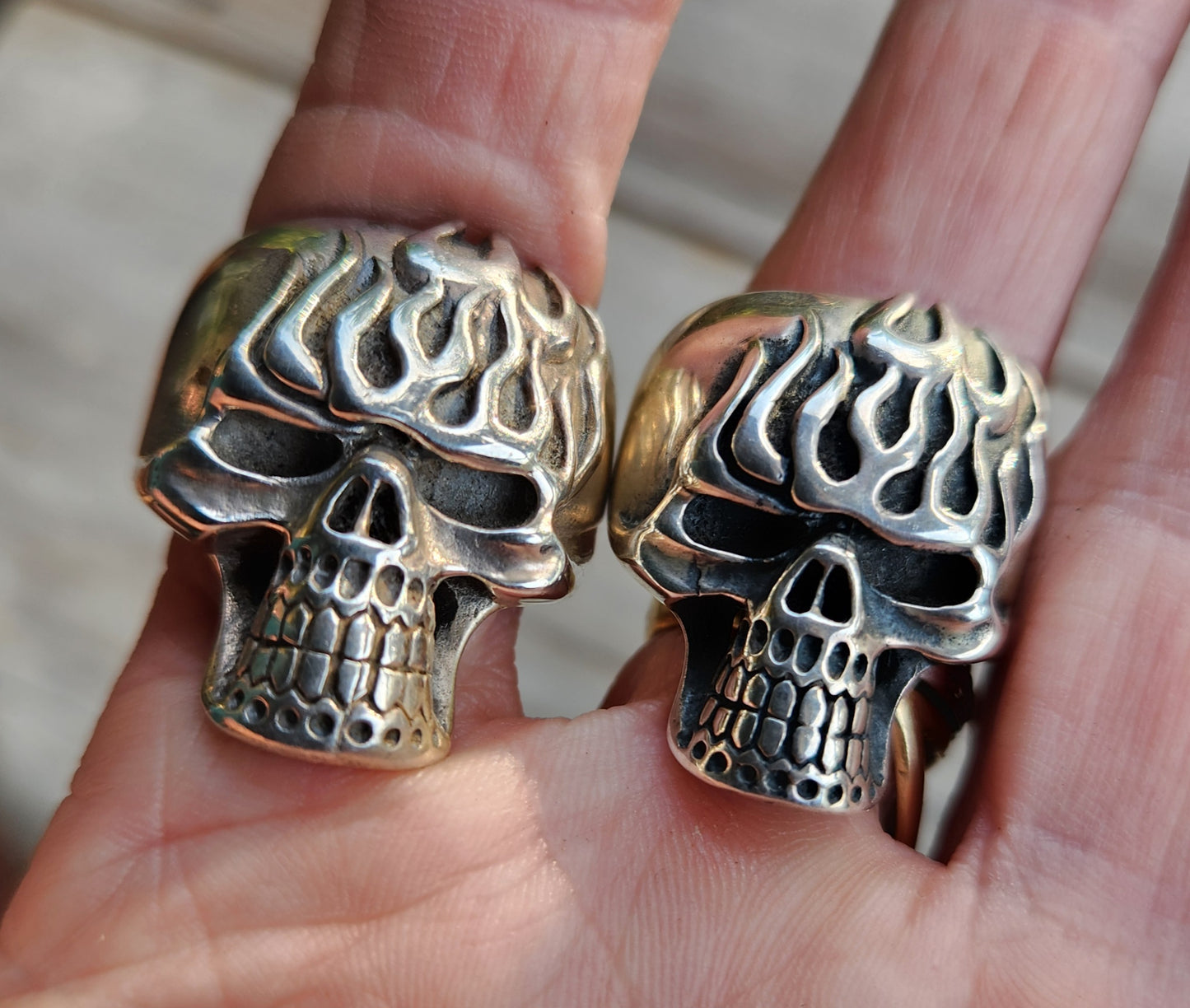 Long Skull flame ring,925 sterling silver,kustom kulture roth flame,flat ring,muscle car, steampunk,gothic, punk,small skull ring,hipster