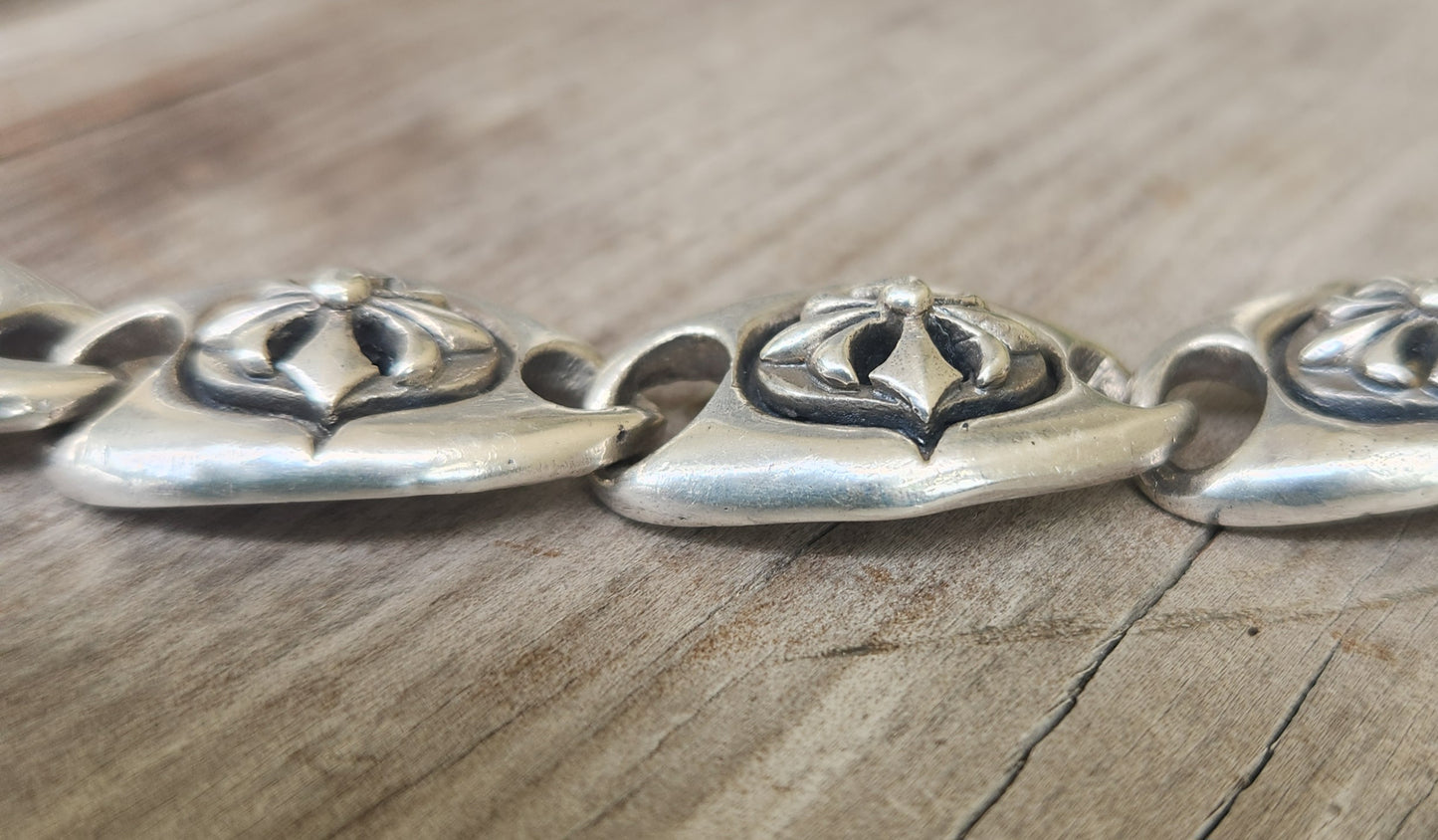 Heavy silver bracelet,925 sterling silver,Fluer-de-Lis link, handmade,unisex,boho,