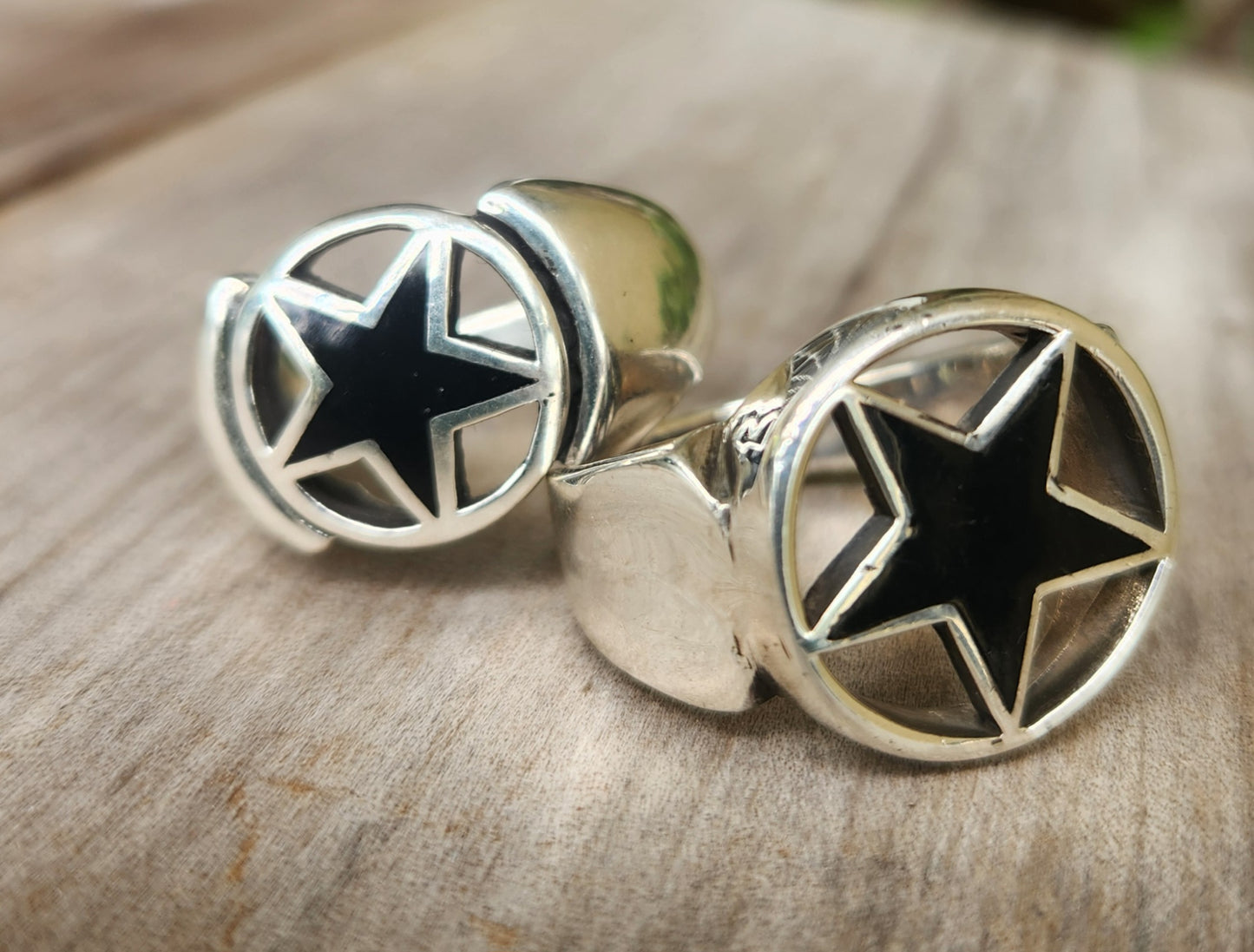 Large star ring,Sterling silver,black enamel star, size 14,caltex star,