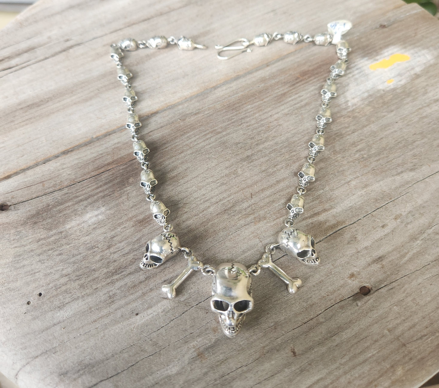 skull bone necklace,925 sterling silver,Great detail handmade multi skull 60gms