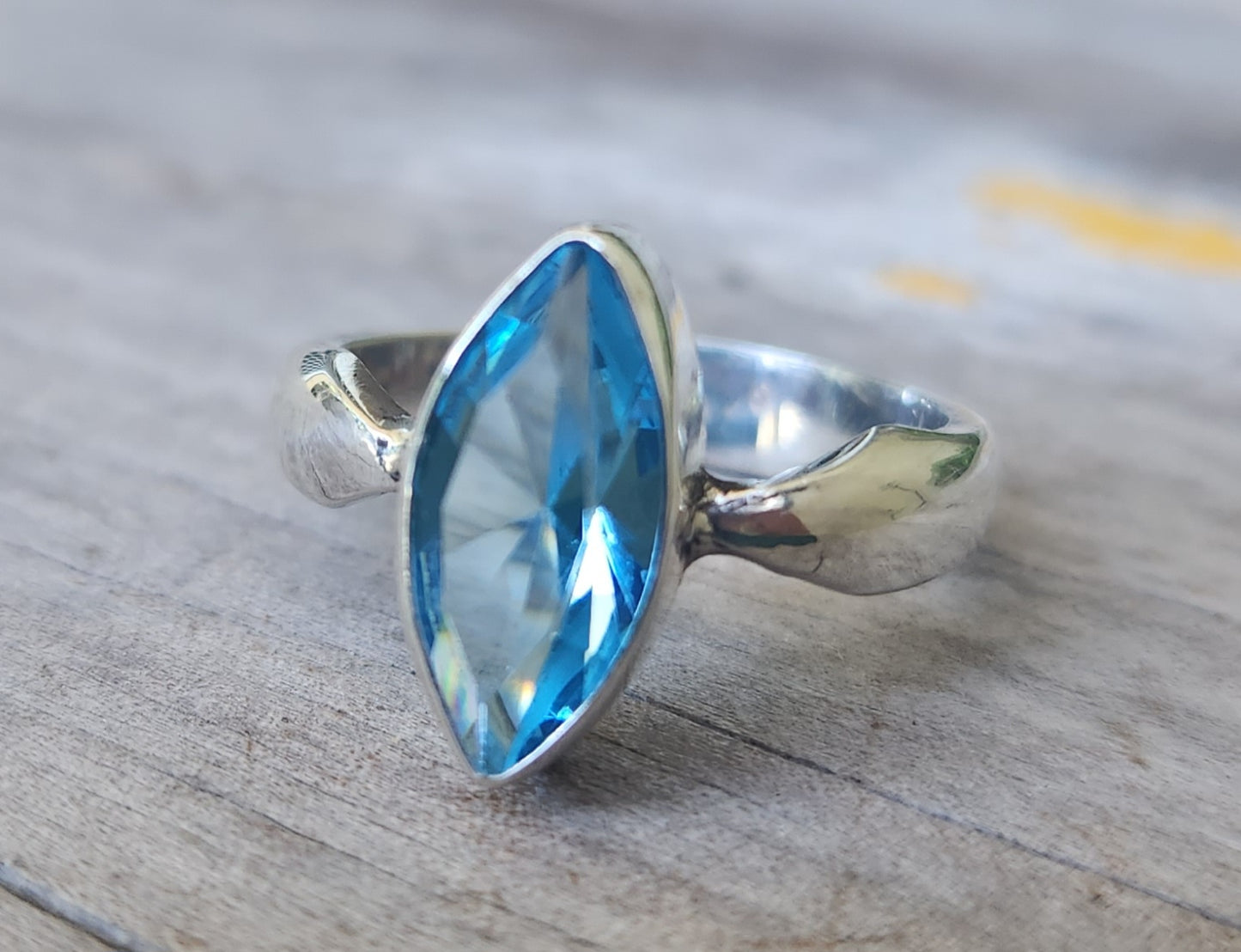 Blue topaz cz ring,925 sterling silver,handmade,goddess,boho goddess,cubic zirconia,blue stone