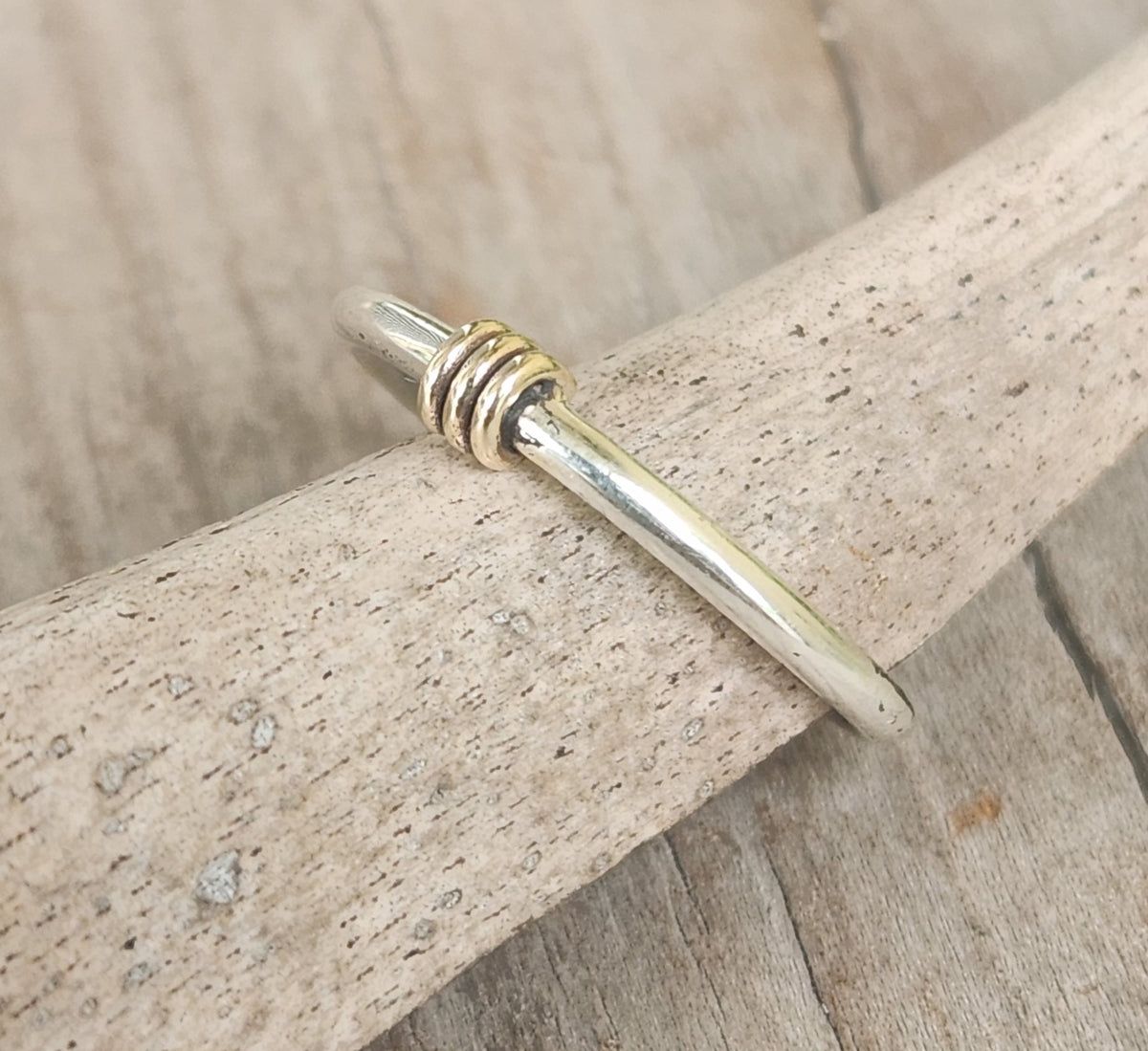 Two tone stacking ring,solid 9ct/9k gold and sterling silver,thin stacker ring,
