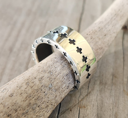 Silver cross ring,925  sterling silver, 10mm wide band even sided cross ring,unisex wedding band, steampunk gothic punk