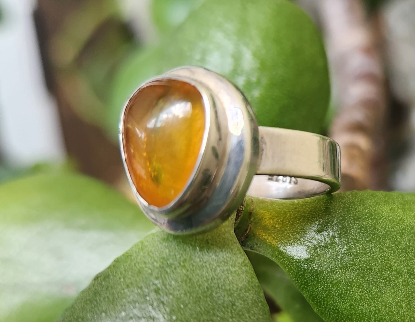 Amber ring,925 sterling silver,pear shaped,boho minimalist ,new age handmade