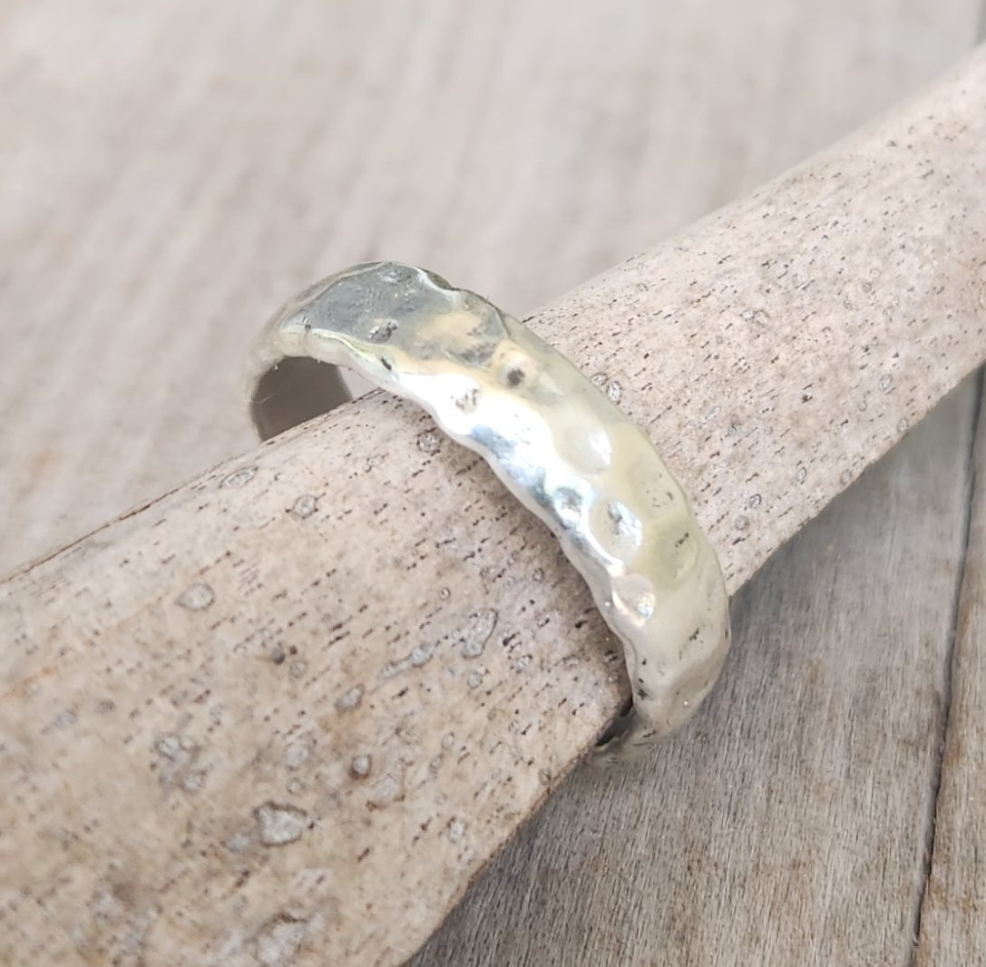 hammered rustic ring,925 sterling silver,5mm wide industrial, nugget wedding band