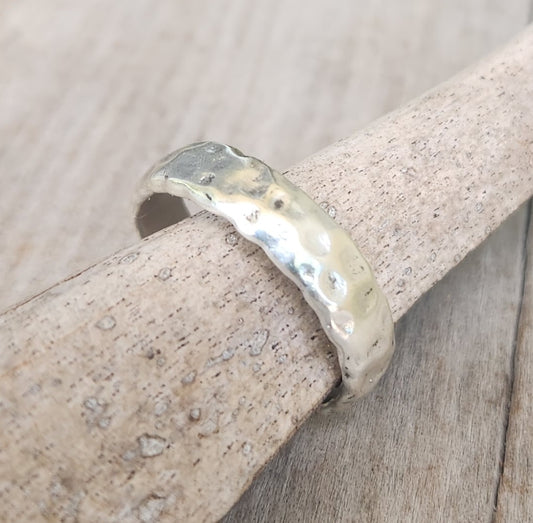hammered rustic ring,925 sterling silver,5mm wide industrial, nugget wedding band