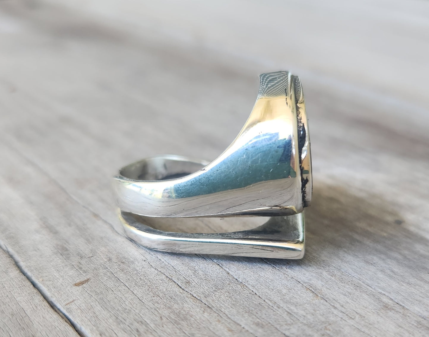 Large black stone ring, 925 sterling silver,black acrylic hand made,boho,chic,goddess,woodland