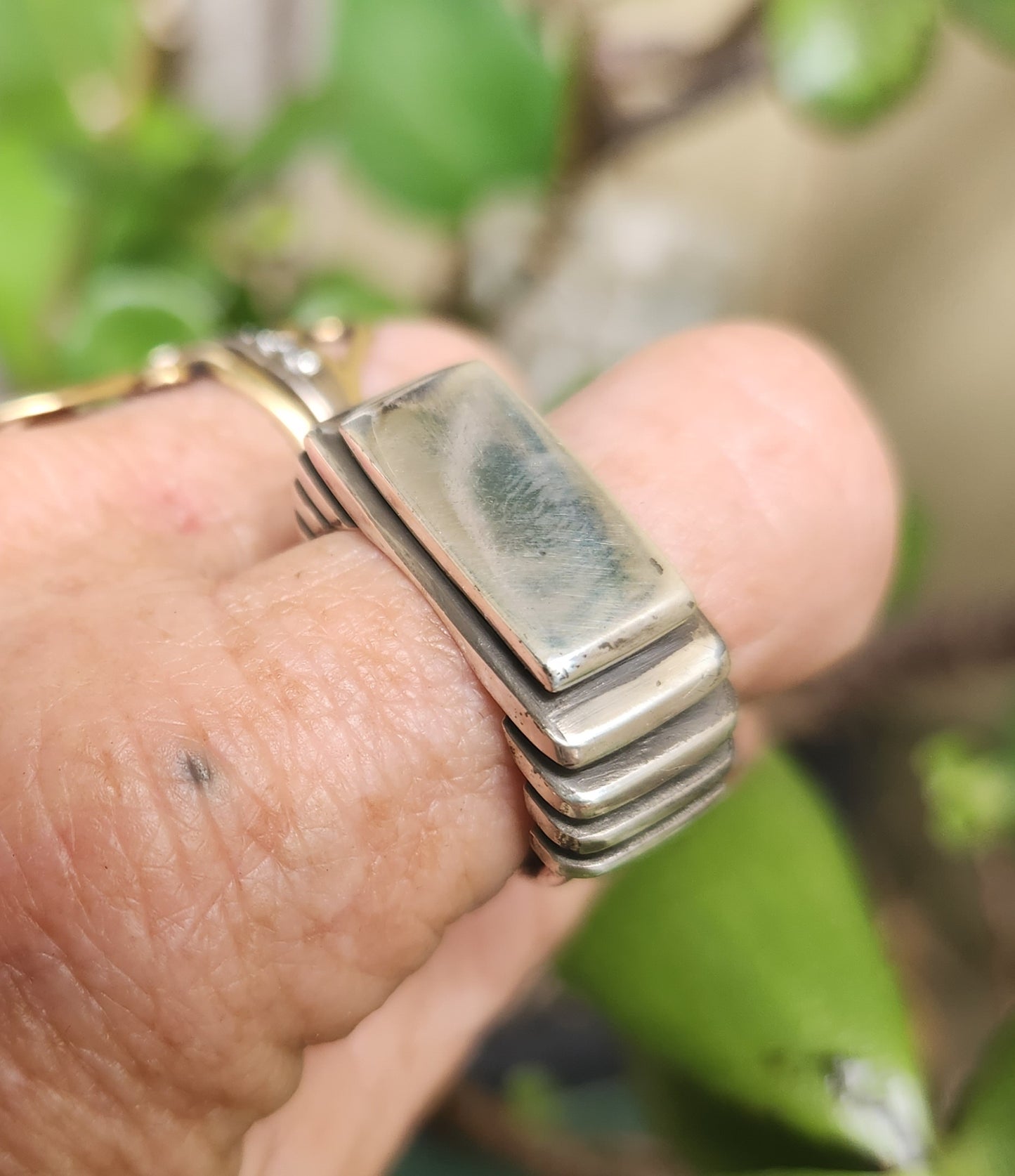 Signet ring rectangle,925 solid sterling silver,rustic industrial chunky,handmade,boho,blank ring,plain silver signet,unisex