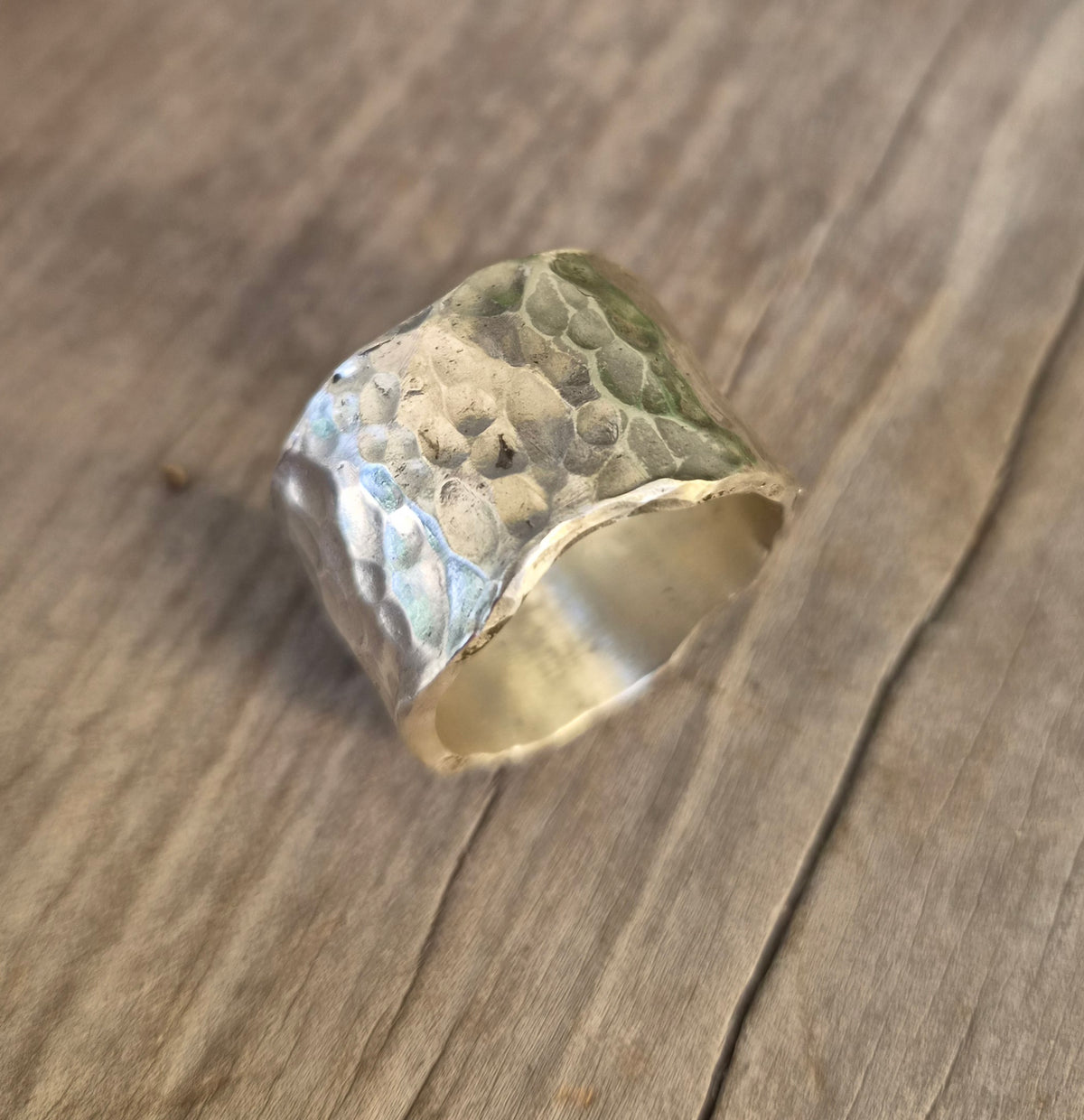 Wide silver hammered ring,15mm 925 sterling silver,rustic handmade wedding ring