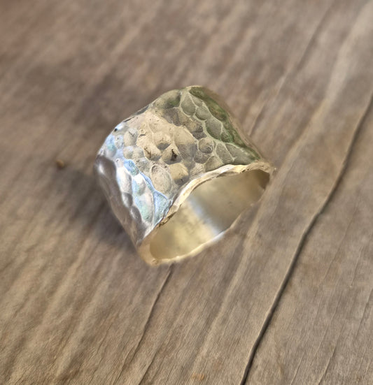 Wide silver hammered ring,15mm 925 sterling silver,rustic handmade wedding ring
