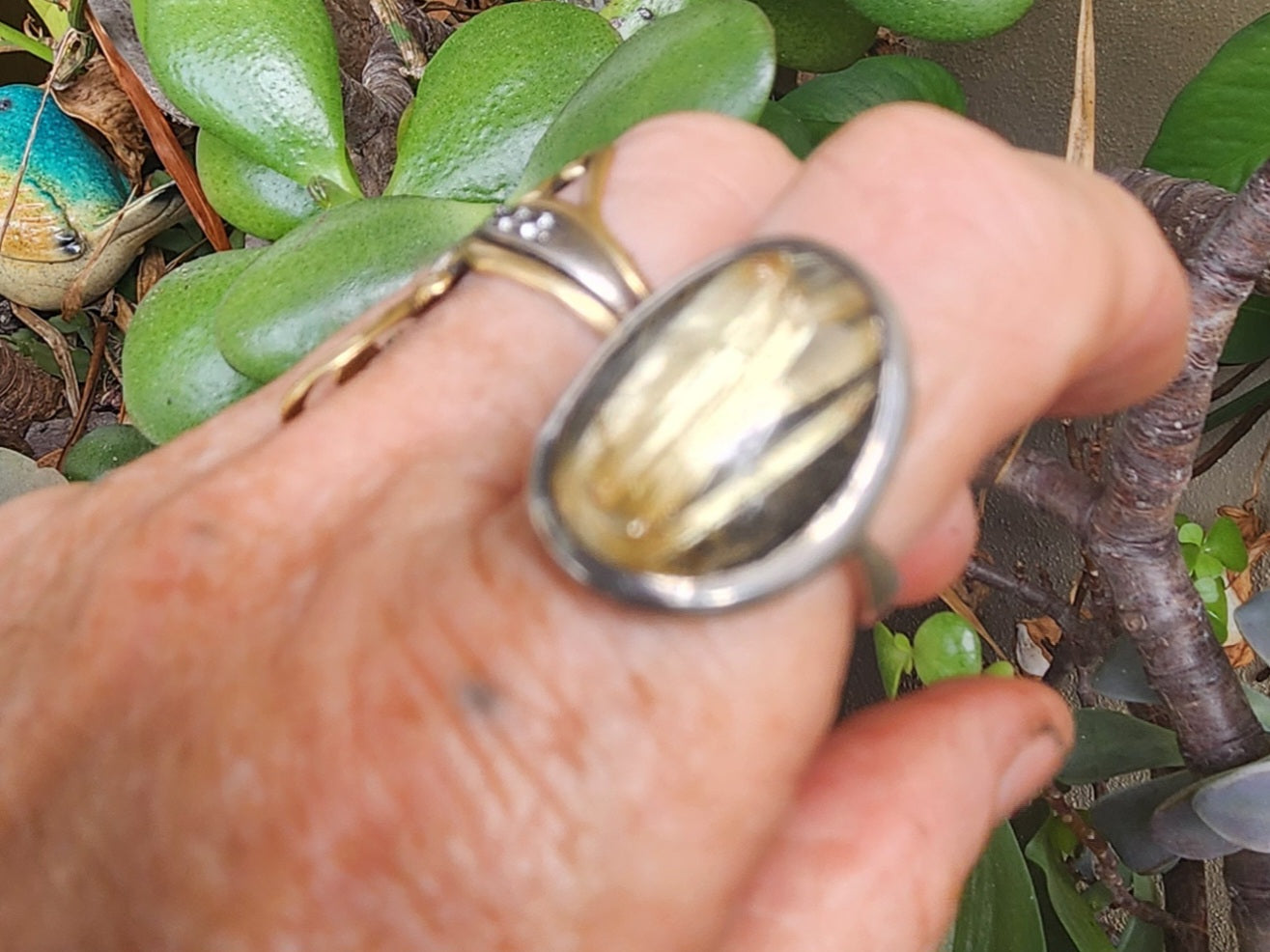 Golden rutilated quartz,925 sterling silver,long gemstone ring, boho