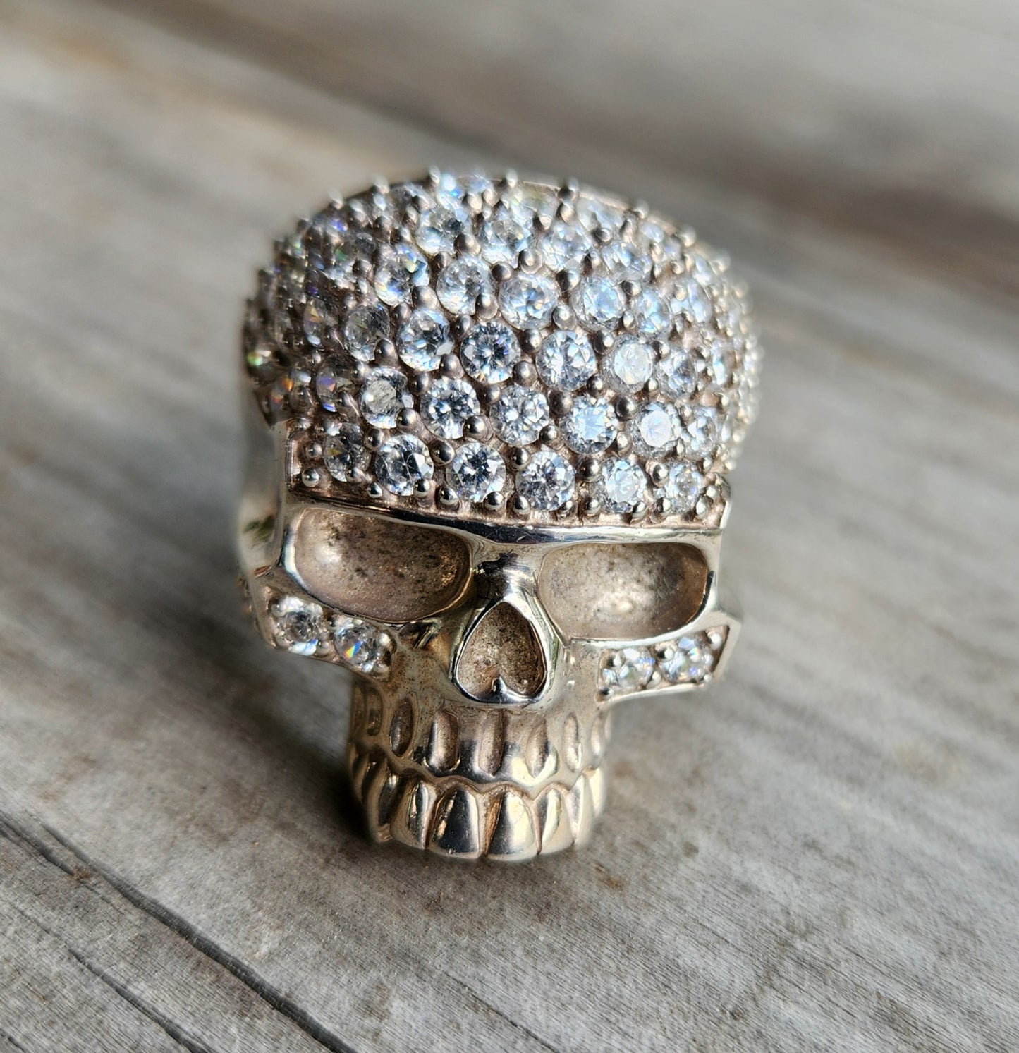 large cz Skull ring,925 sterling silver,gangster,cubic zirconia,handmade,chunky ring