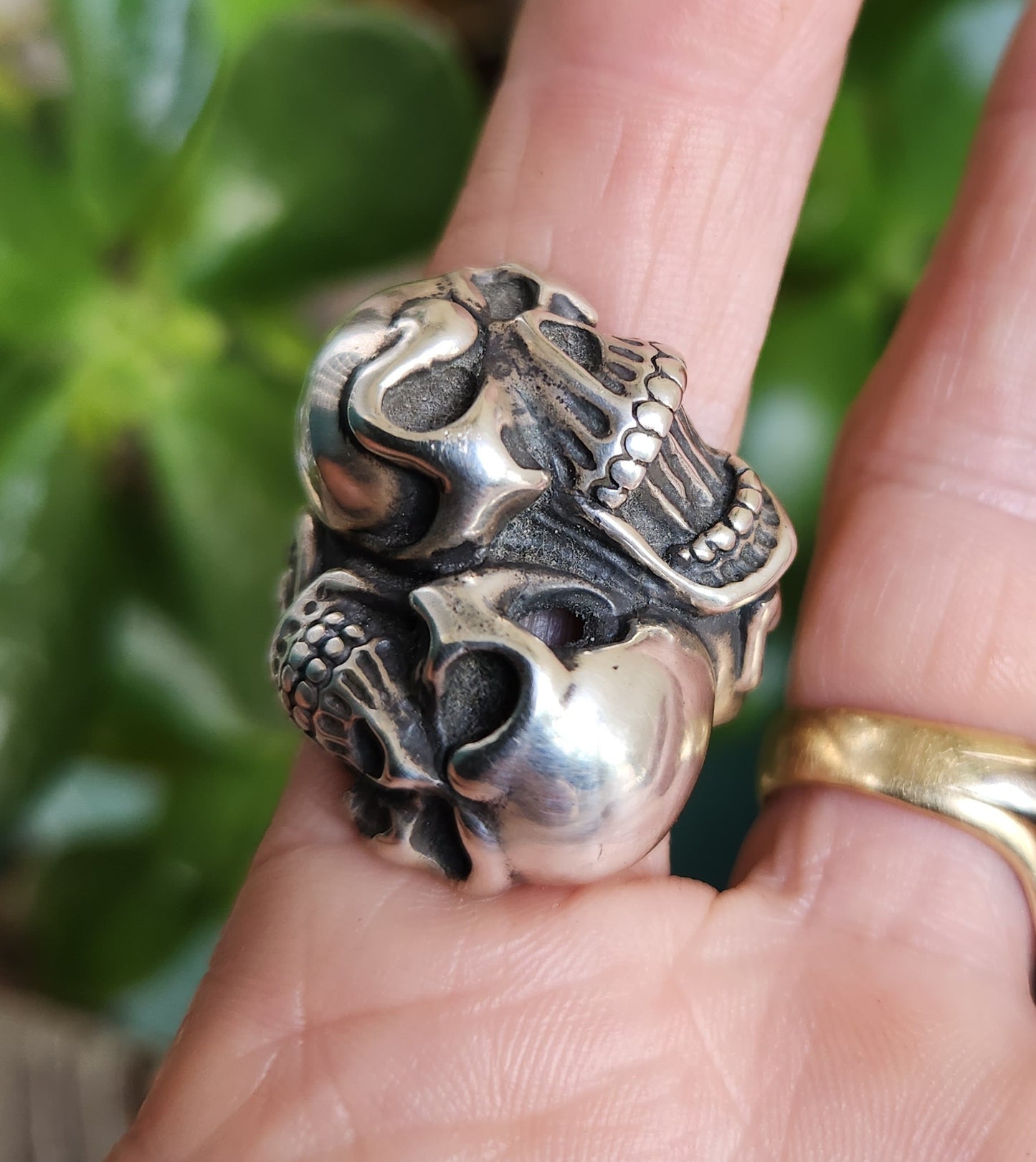Large Skull ring,925 sterling silver,chunky double skull   steampunk,gothic,Keith Richard's skull, punk,biker,hand made,pirate,medievil,mens fashion,