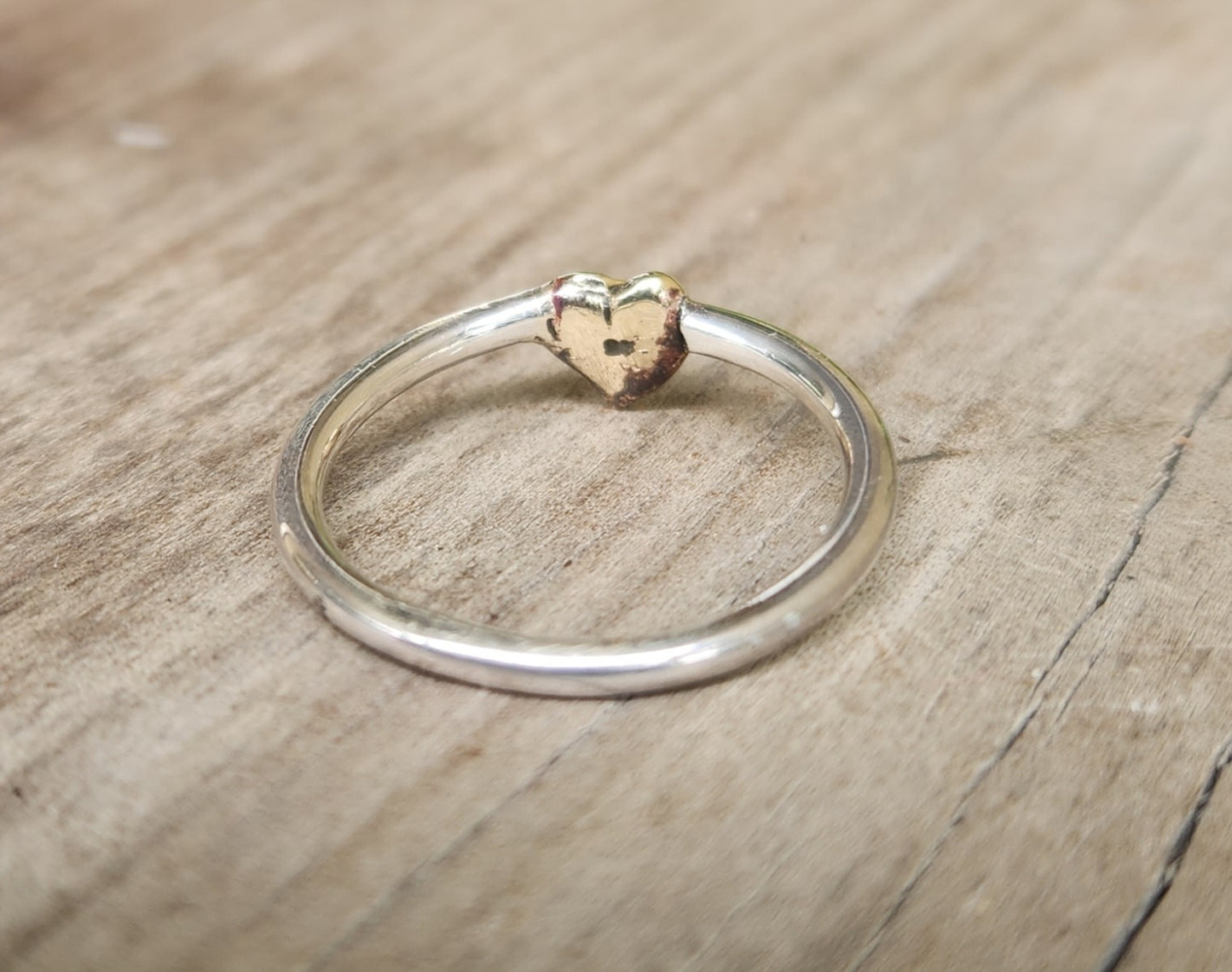 Gold Heart ring,9k Gold and 925 sterling silver,two tone ring,mixed metal