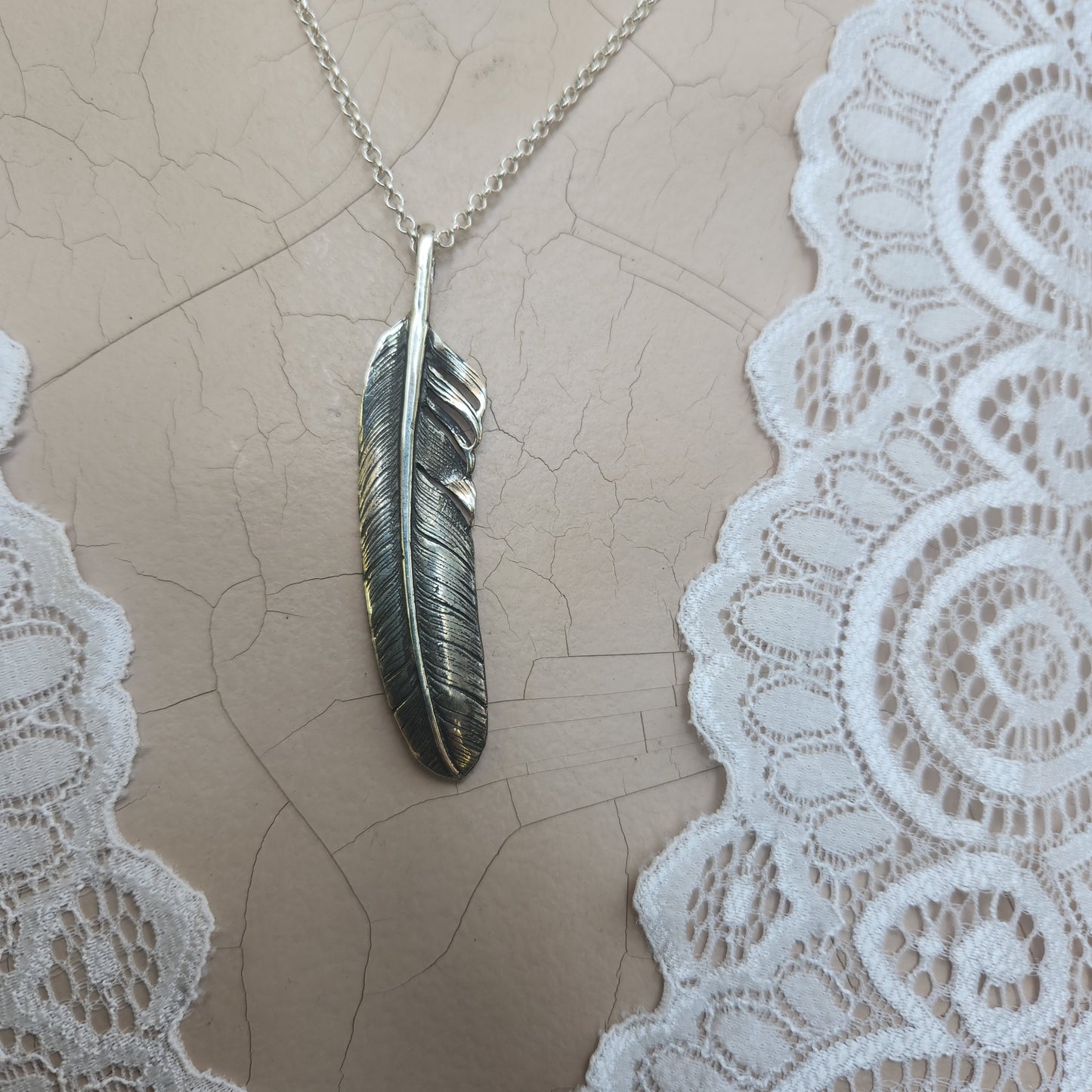 Large feather pendant,925 sterling silver,eagle feather,indian,gypsy,hippy,boho,long necklace