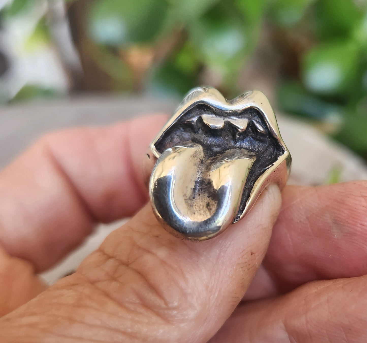 Mouth tongue ring,925 sterling silver,vintage rolling Stone ring.