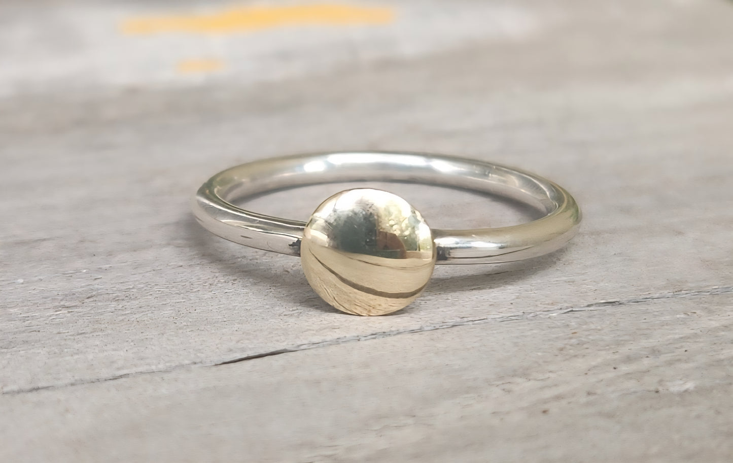 9k ,silver Two tone ring,solid 9ct/9k gold top and sterling silver,2mm band,