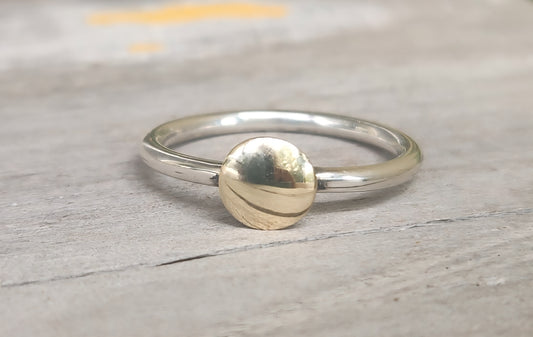 9k ,silver Two tone ring,solid 9ct/9k gold top and sterling silver,2mm band,