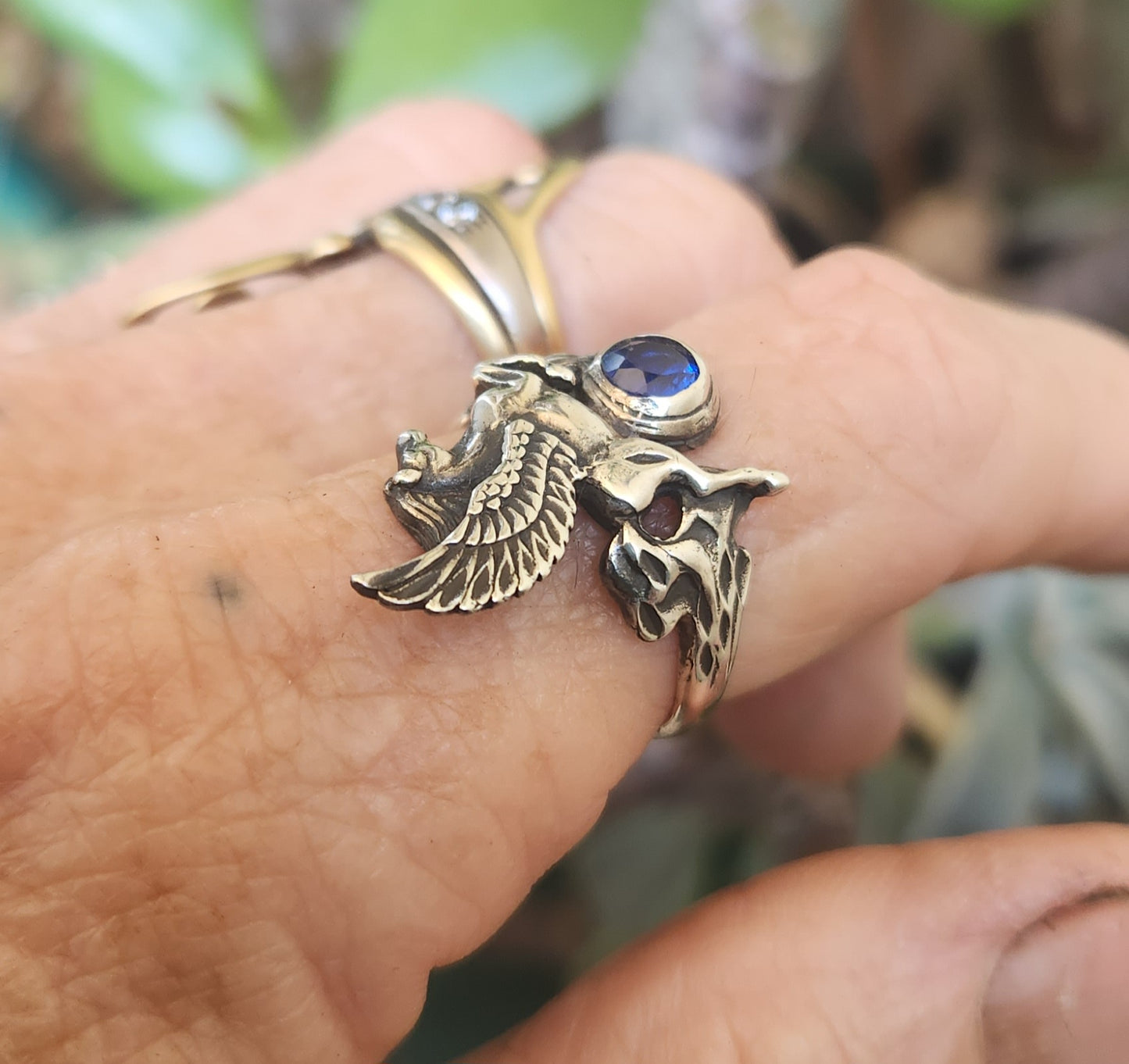 PEGASUS ring,green onyx,sterling silver,mythical horse, unicorn, fantasy,new age,magic,mystical, boho,hippy,gypsy, art nouveau,handmade,