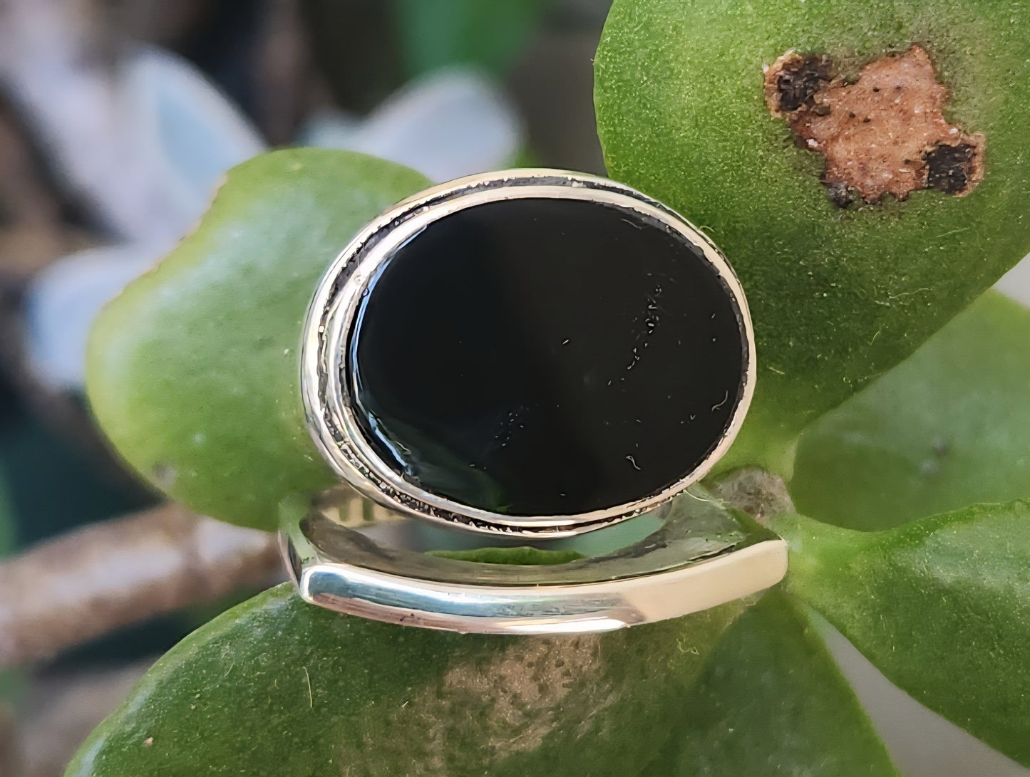 Large black stone ring, 925 sterling silver,black acrylic hand made,boho,chic,goddess,woodland