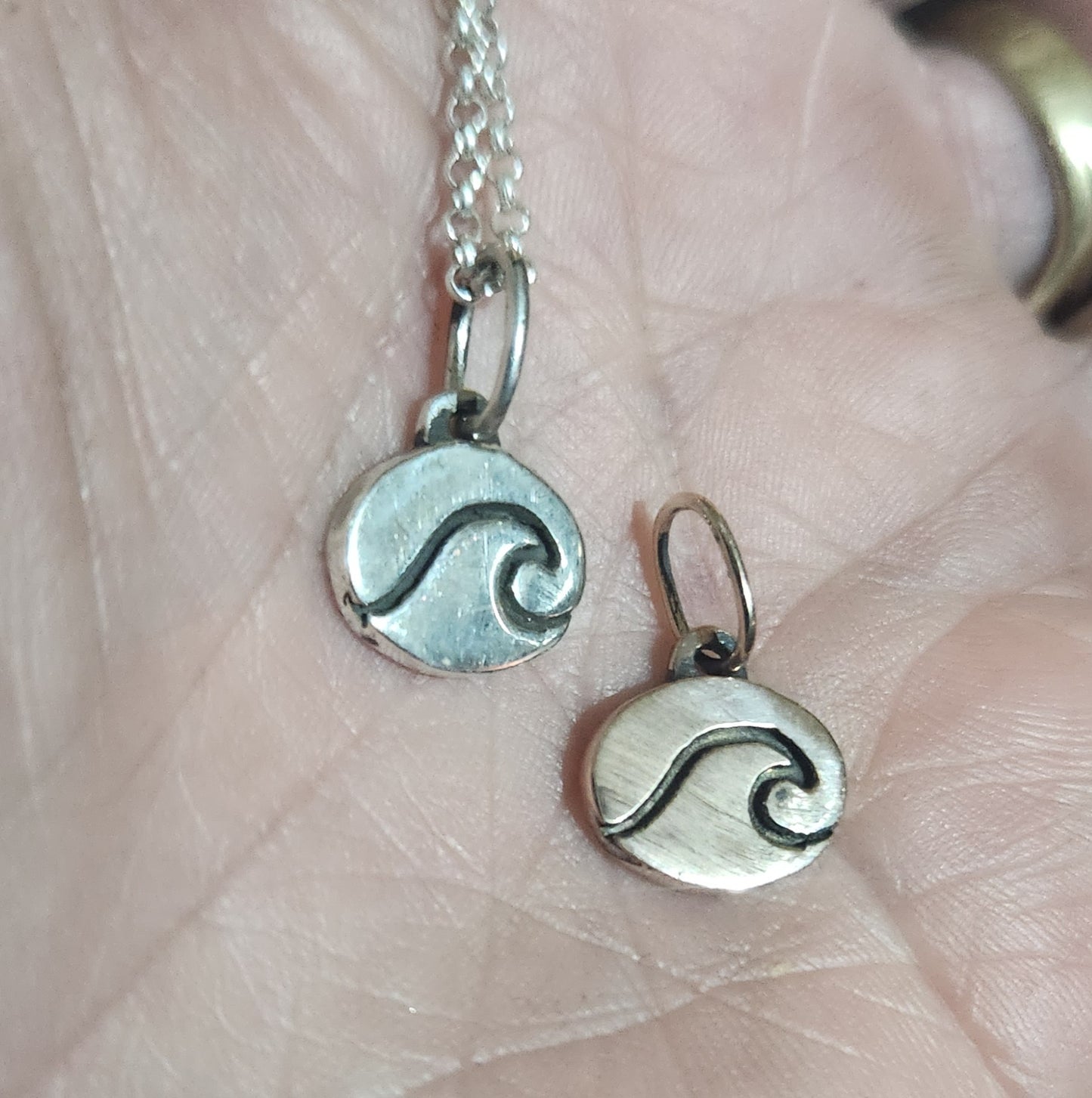 Gold wave surf pendant,solid 10k gold or sterling silver,surfer,wave disc,surfer necklace, wave pendant,boho