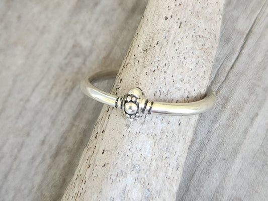 Silver bead stacker ring,925 sterling silver, 9k gold bead and sterling silver