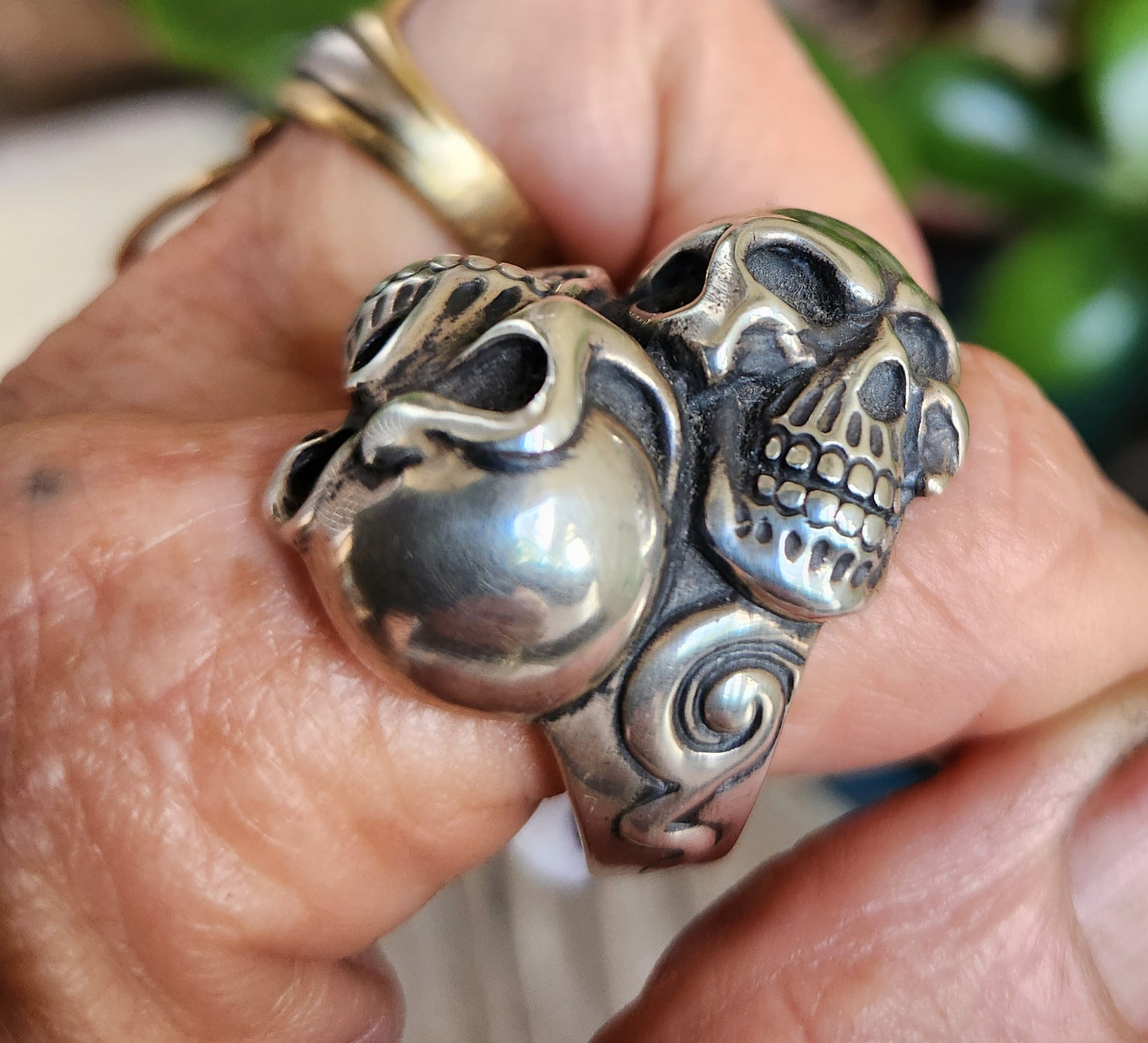 Large Skull ring,925 sterling silver,chunky double skull   steampunk,gothic,Keith Richard's skull, punk,biker,hand made,pirate,medievil,mens fashion,