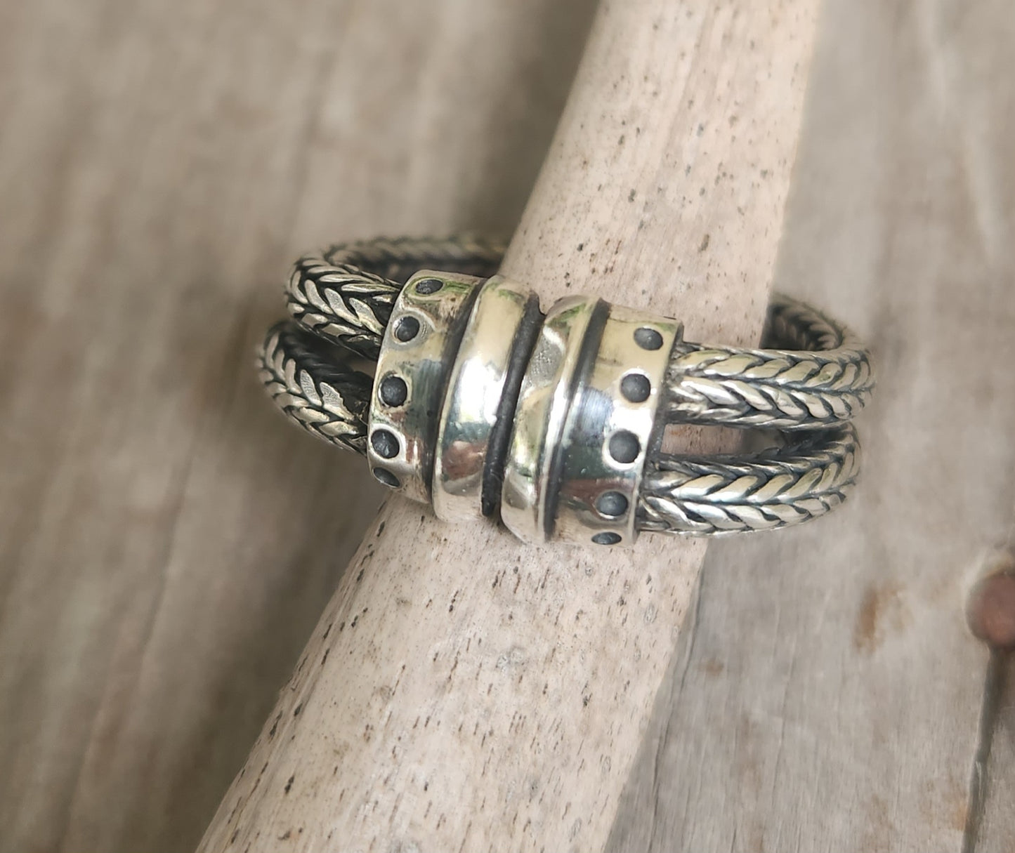 chain ring,925 sterling silver,Foxtail  handmade,rustic,steampunk,industrial,wedding ring,dress ring,