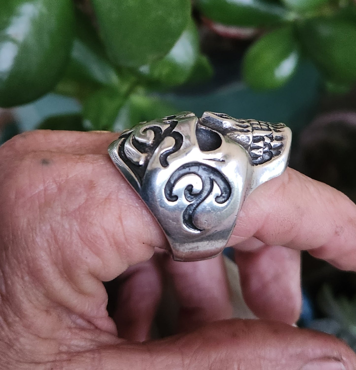 Large skull ring,925 sterling silver,long tribal skull,steampunk gothic punk,handmade,Celtic,skeleton,