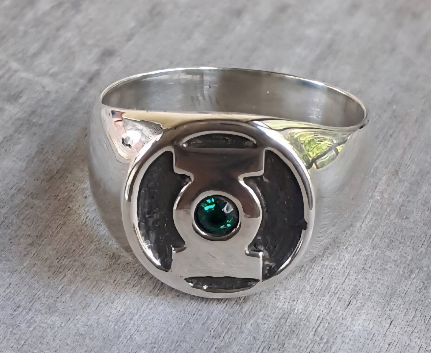 Green lantern ring ,925 sterling silver,DC comics vintage ring,round signet