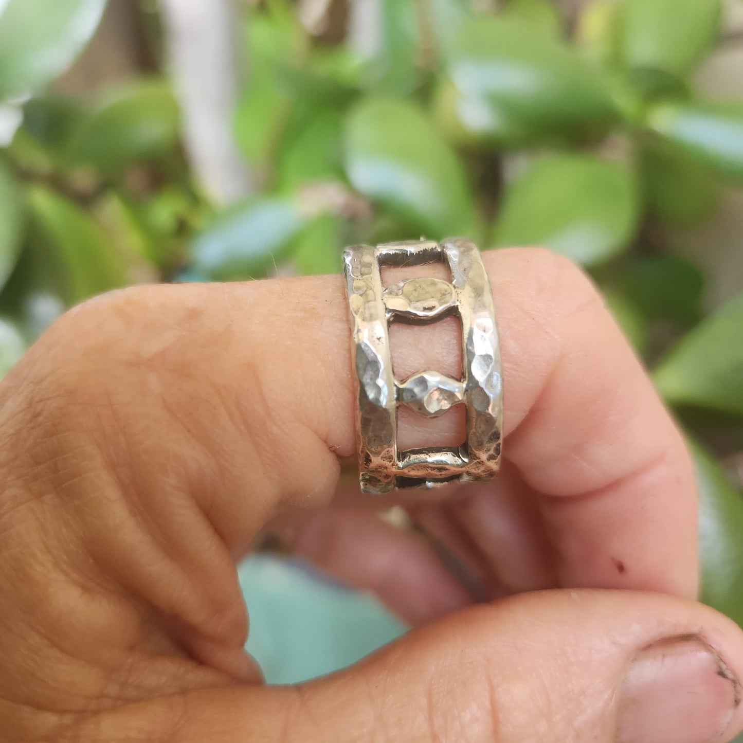 Wide rustic ring,13mm hammered band,925 sterling silver,handmade,nugget band,rough silver,boho,industrial