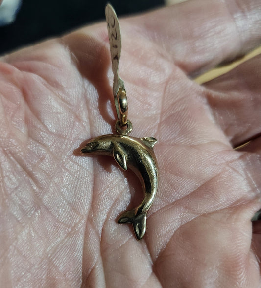 Gold dolphin pendant, 9k gold,9ct gold Charm, 9k dolphin necklace