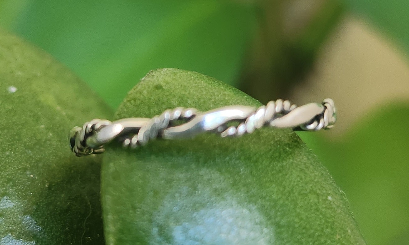 Stacker ring,Twisted flat wire band,925 Sterling silver,woven fine,boho,thin silver ring,pinkie wire ring