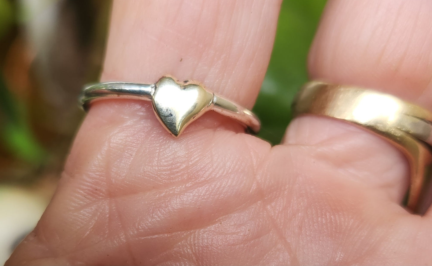 Gold Heart ring,9k Gold and 925 sterling silver,two tone ring,mixed metal
