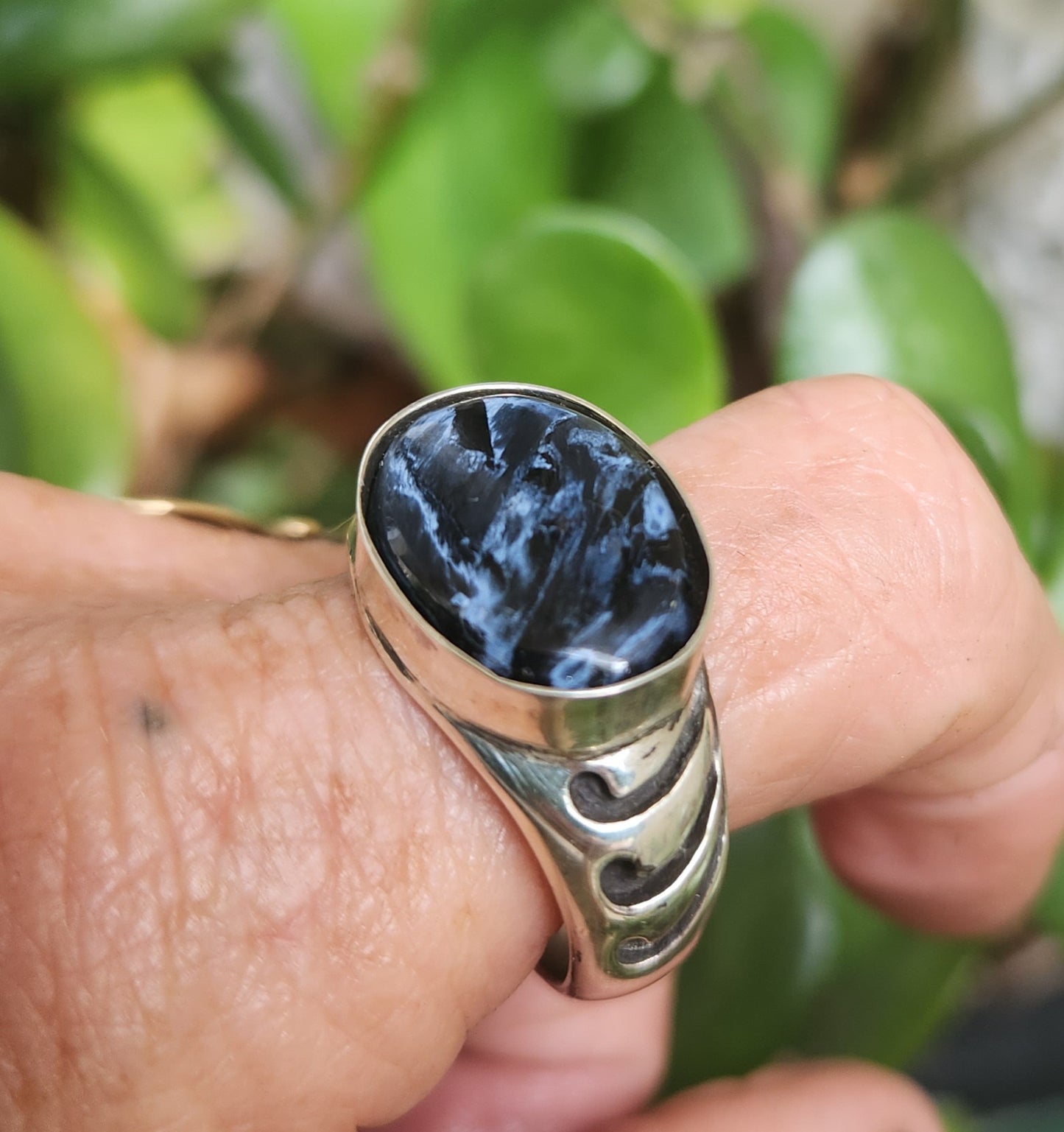 Pietersite ring,925 sterling silver,blue grey stone,mens ring,wedding dress ring, gemstone ring,unisex