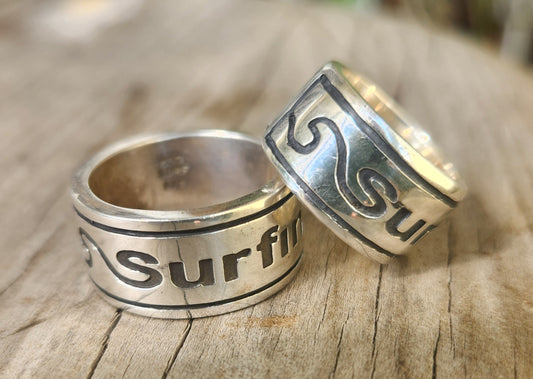 Surf ring,925 sterling silver,thick heavy surfer band,surfing,wave wedding ring,surfboard band,