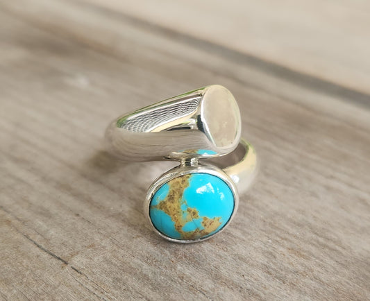 Turquoise chunky ring.925 sterling silver wrap around band,boho chic