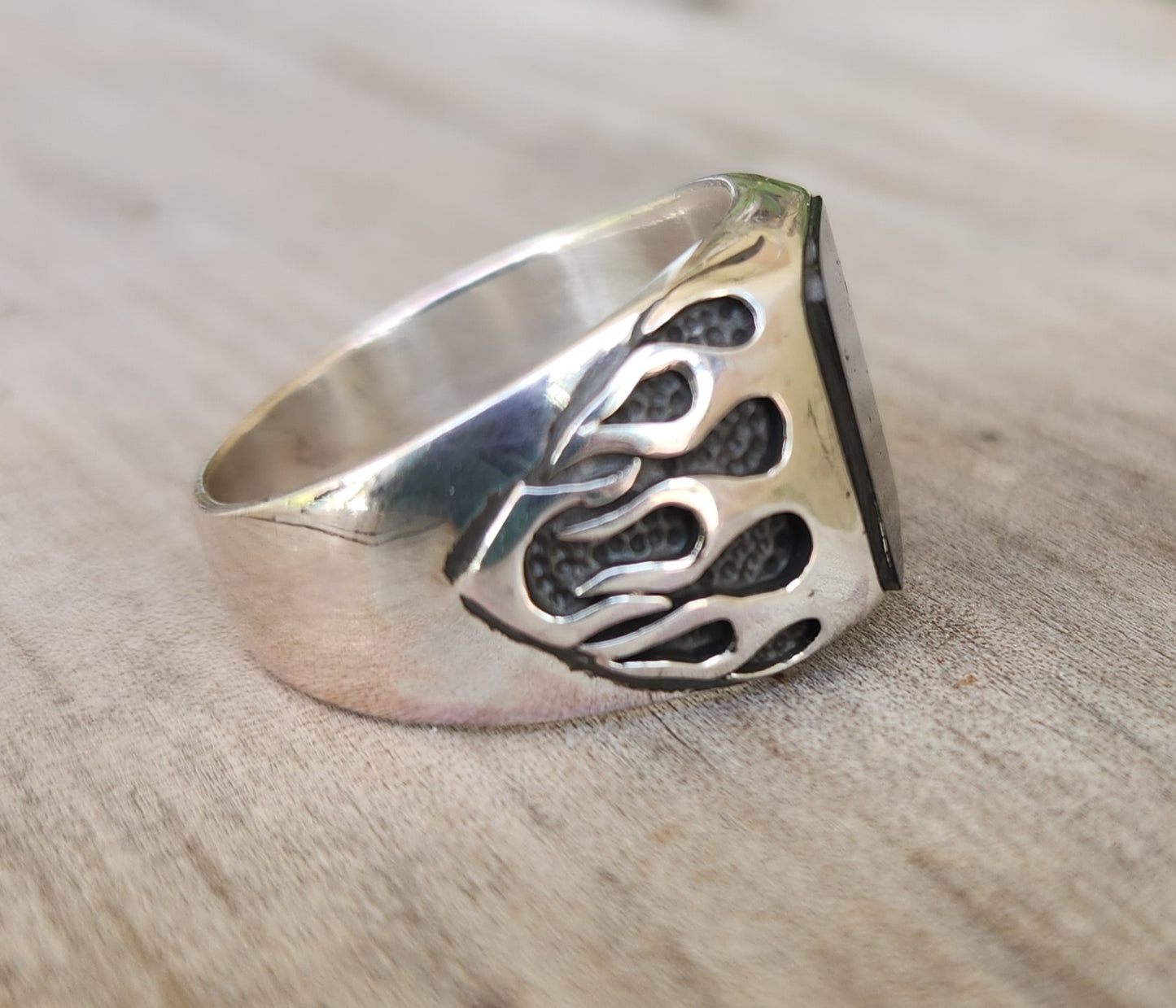 Square black top ring, flame ring,925 sterling silver,gothic,punk,men's fashion,