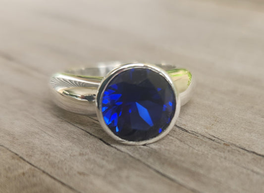 Sapphire silver ring,925 sterling silver,blue cubic zirconia, cz chunky solitare,silver cz,handmade, ring,goddess,boho,solitare ring,new age,