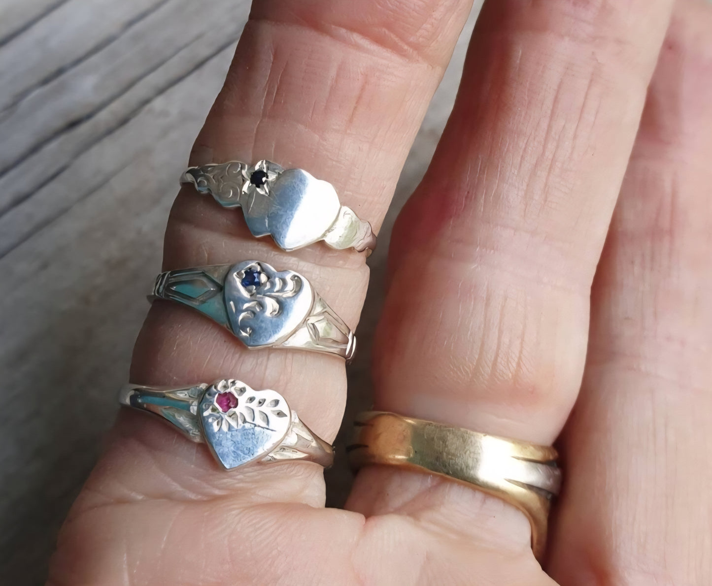Signet sapphire heart ring,sterling silver,tiny heart,engraved signet,pinkie signet,girls signet ring,heart signet