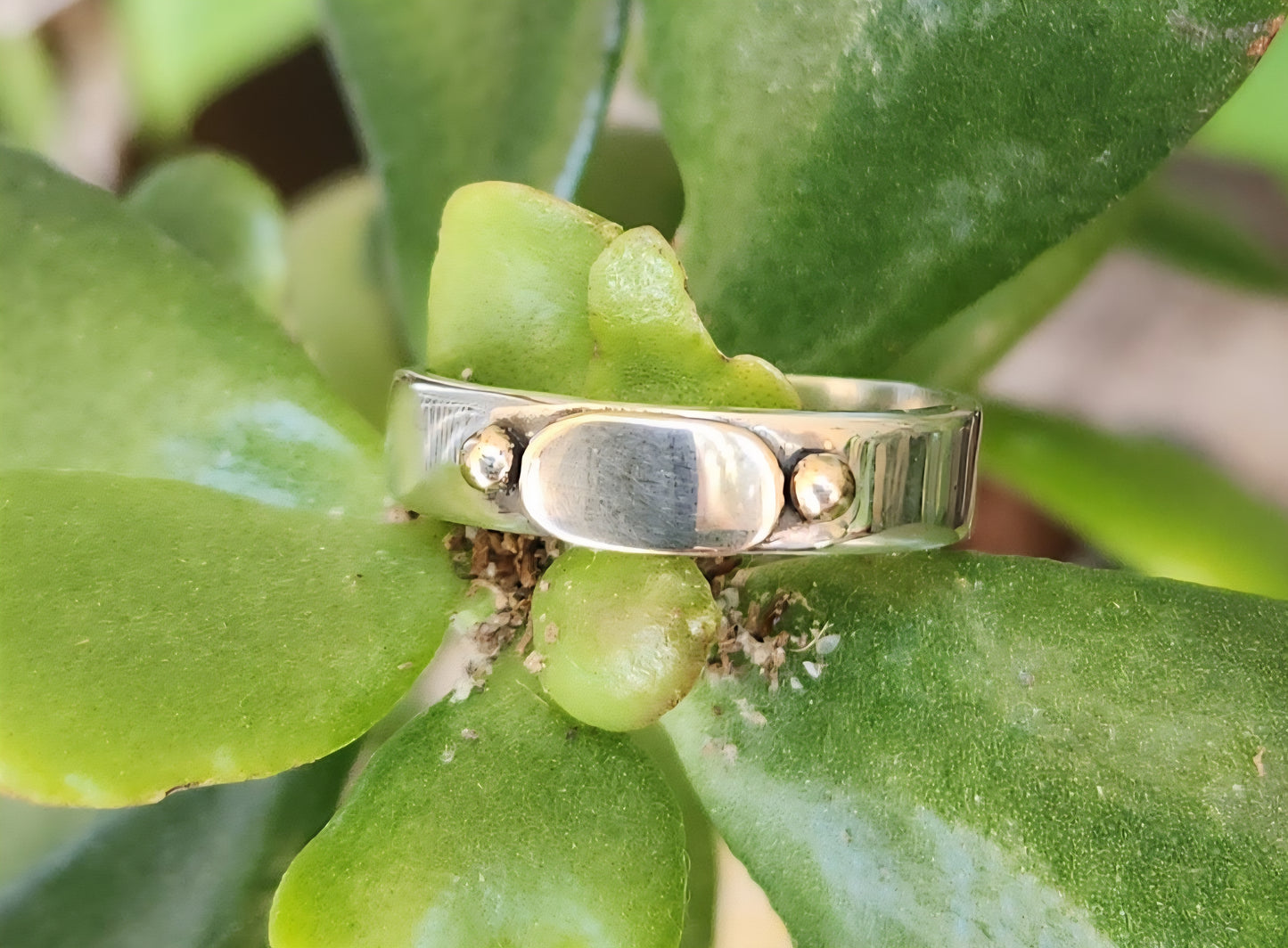 Gold and silver two tone ring,9k gold centre on 925 sterling silver band,gold ball,mixed metal wedding band.