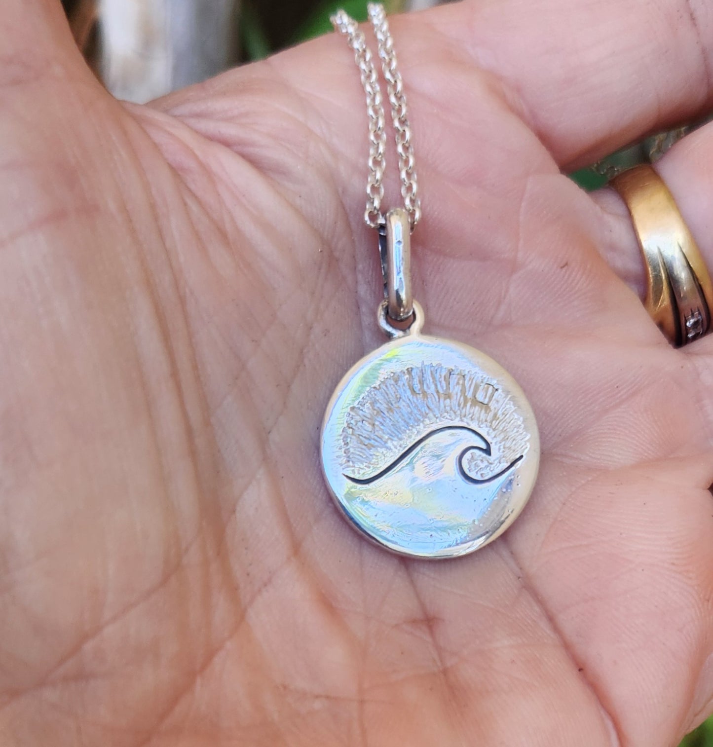 Wave pendant,sterling silver medallion,surfer,surf pendant,sailor,diver, wave,surfer,surf,beach jewelry,handmade,