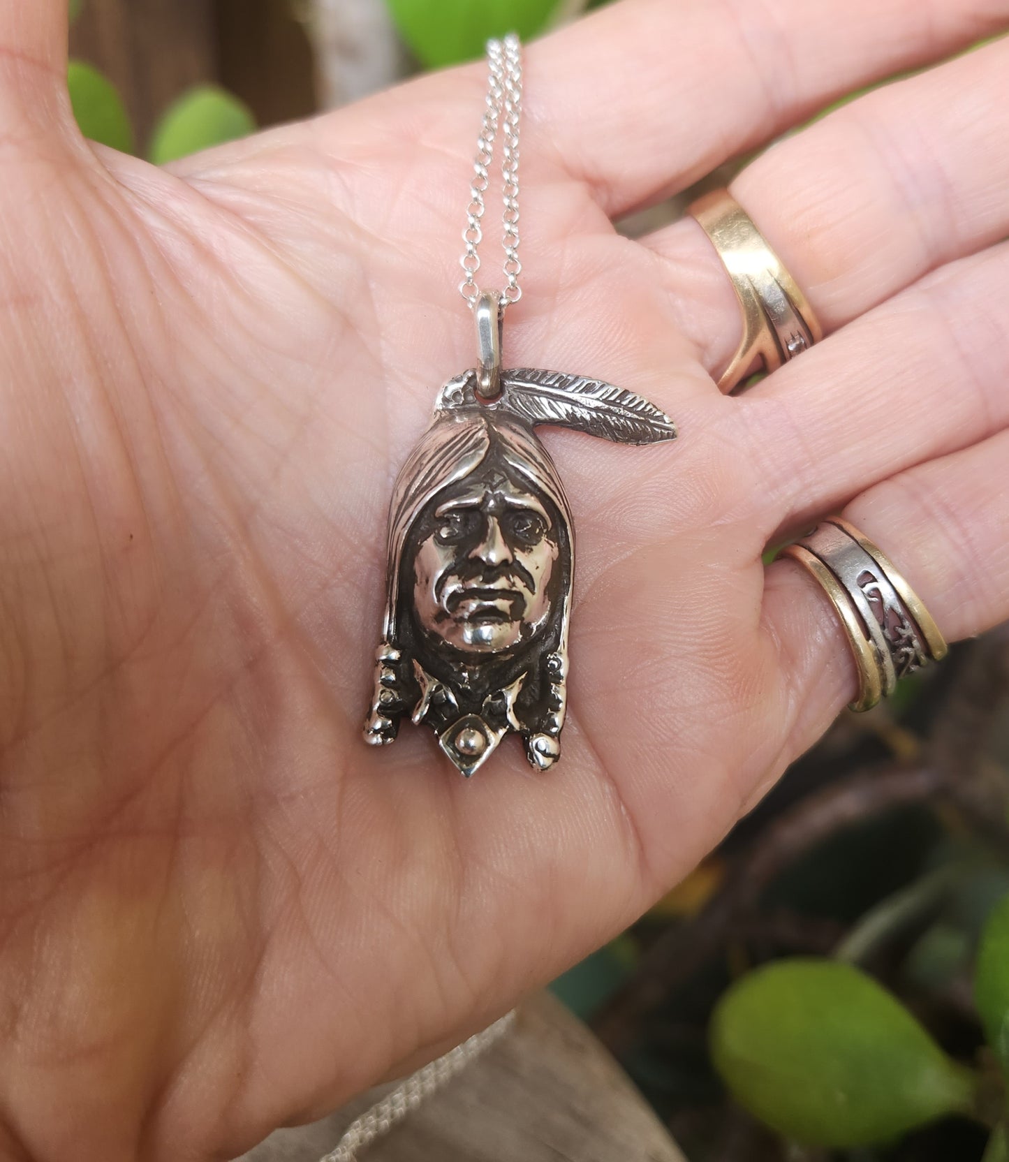 Indian chief pendant,925 sterling silver,native american