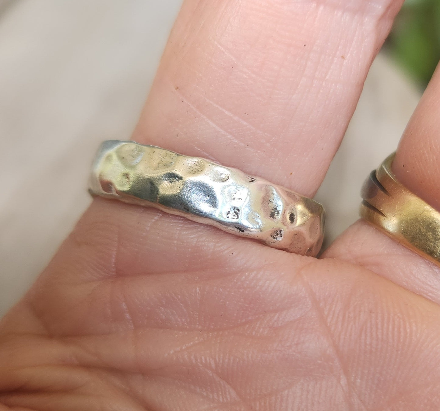 hammered rustic ring,925 sterling silver,5mm wide industrial, nugget wedding band