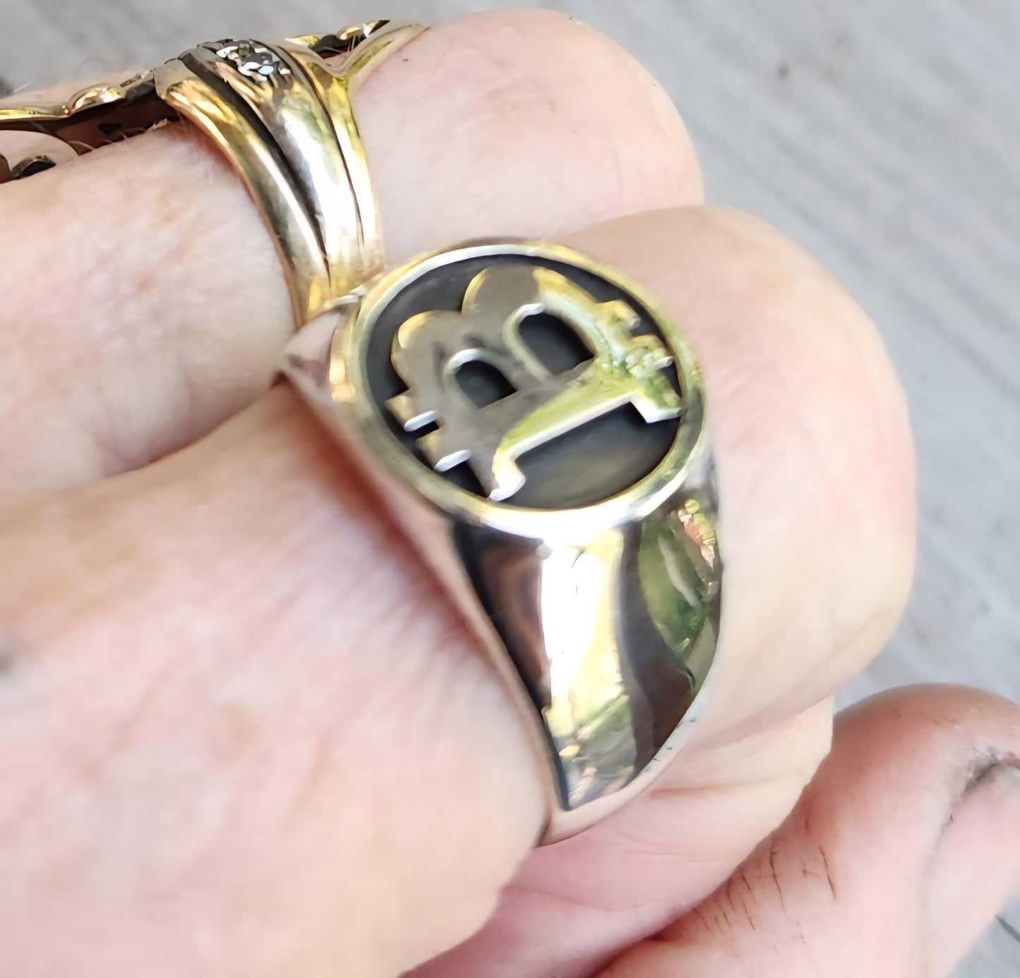 Bitcoin ring,925  sterling silver,solid signet, unisex ring