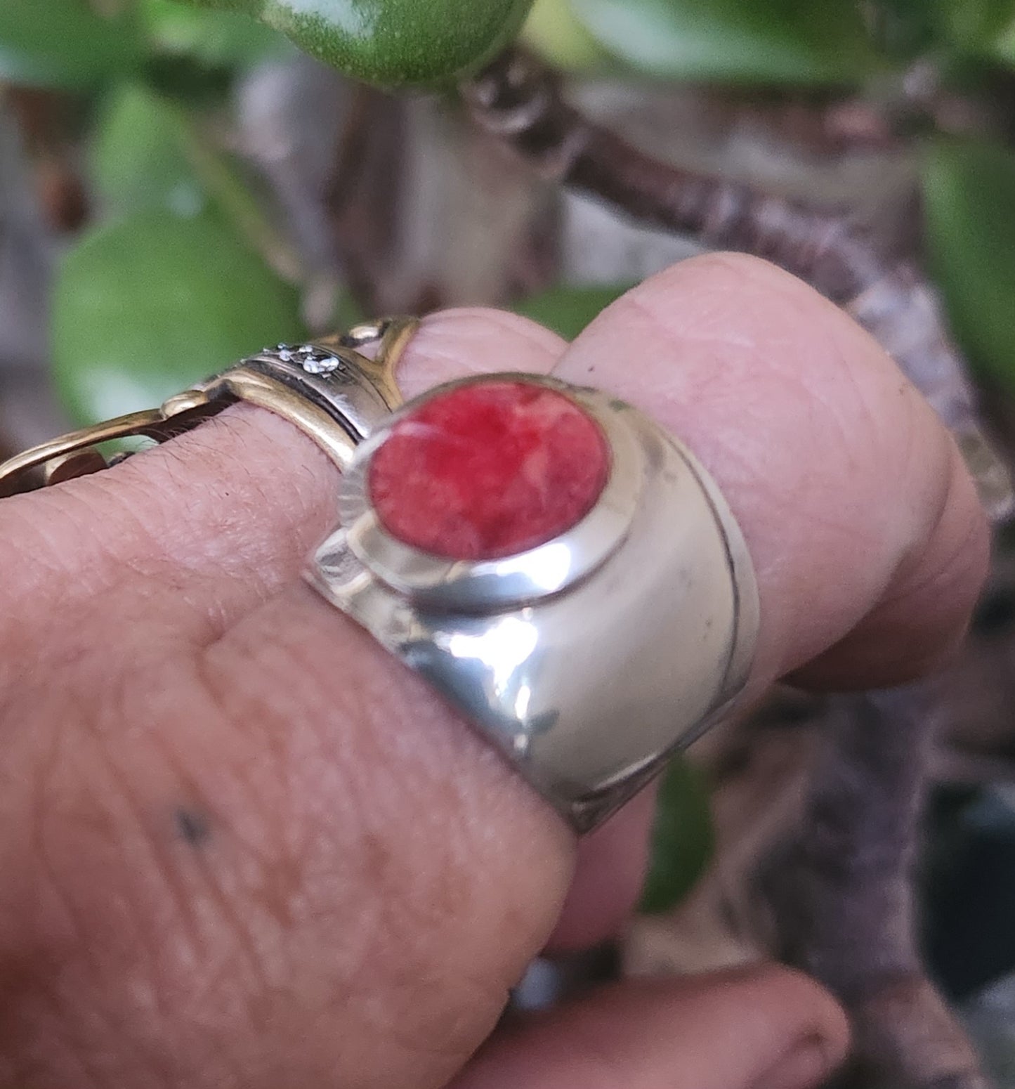 wide silver ring,925 sterling silver,red coral or black enamel