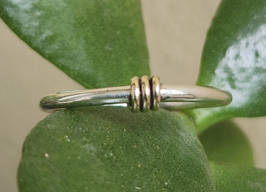 Two tone stacking ring,solid 9ct/9k gold and sterling silver,thin stacker ring,