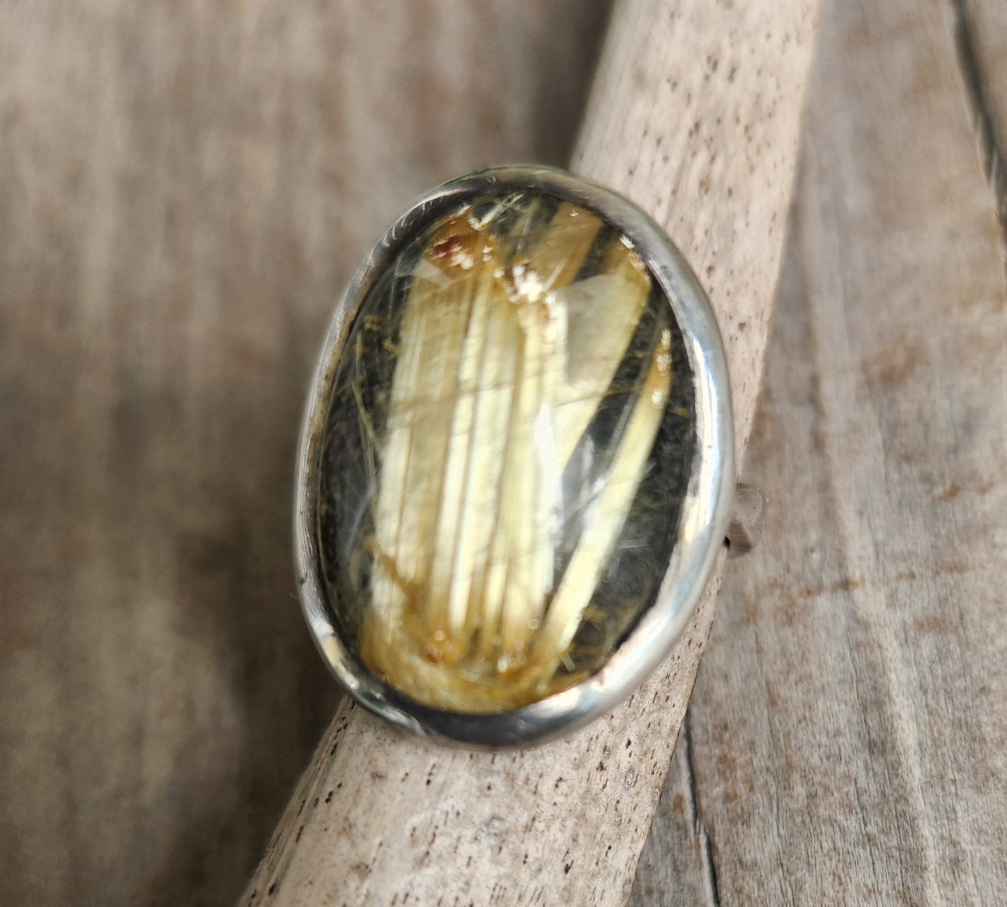 Golden rutilated quartz,925 sterling silver,long gemstone ring, boho