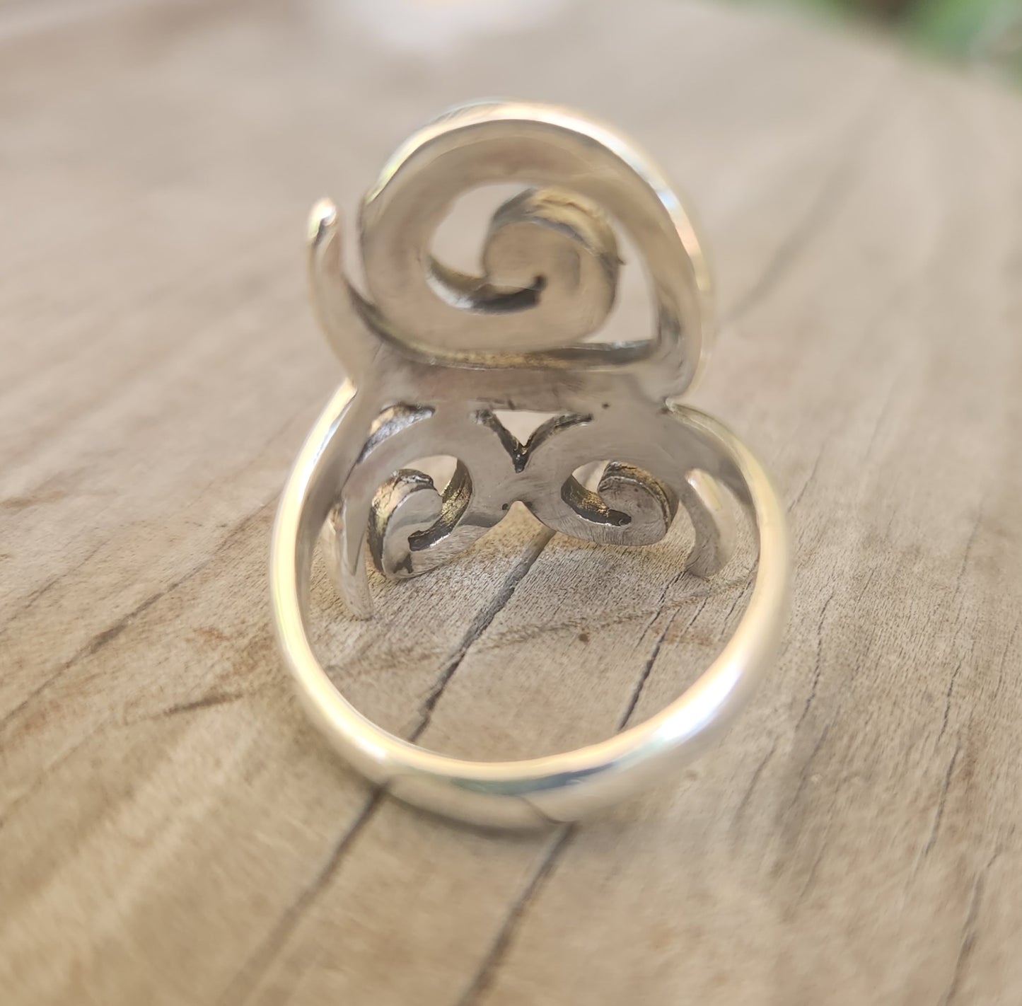 long swirl silver ring,925 sterling,swirl,boho,gypsy,hippy,triple band.