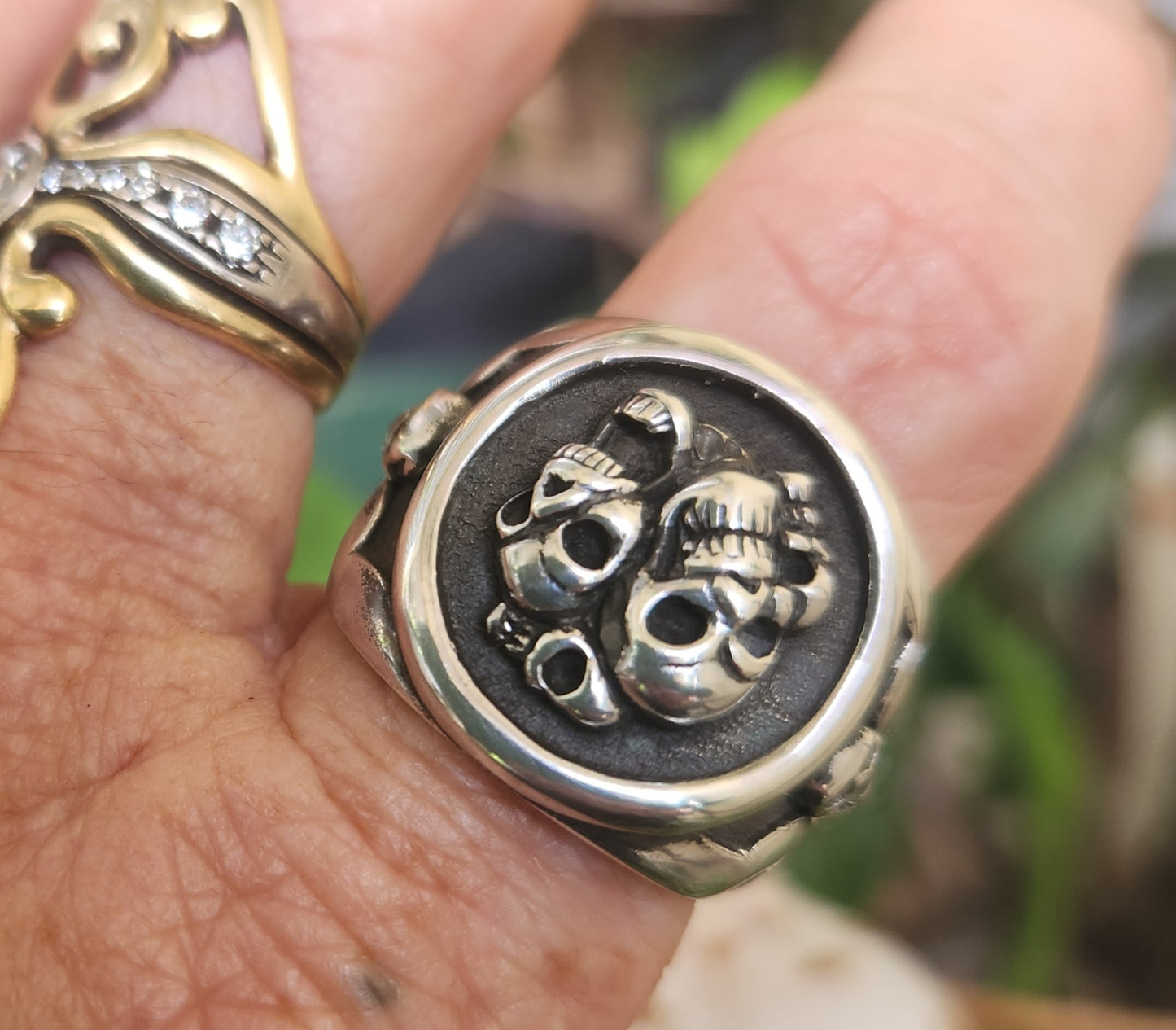 skull ring, 925 sterling silver,steampunk, gothic, punk,multi skull,pirate,hipster,handmade,grunge,mens fashion,chunky ring,reaper,biker